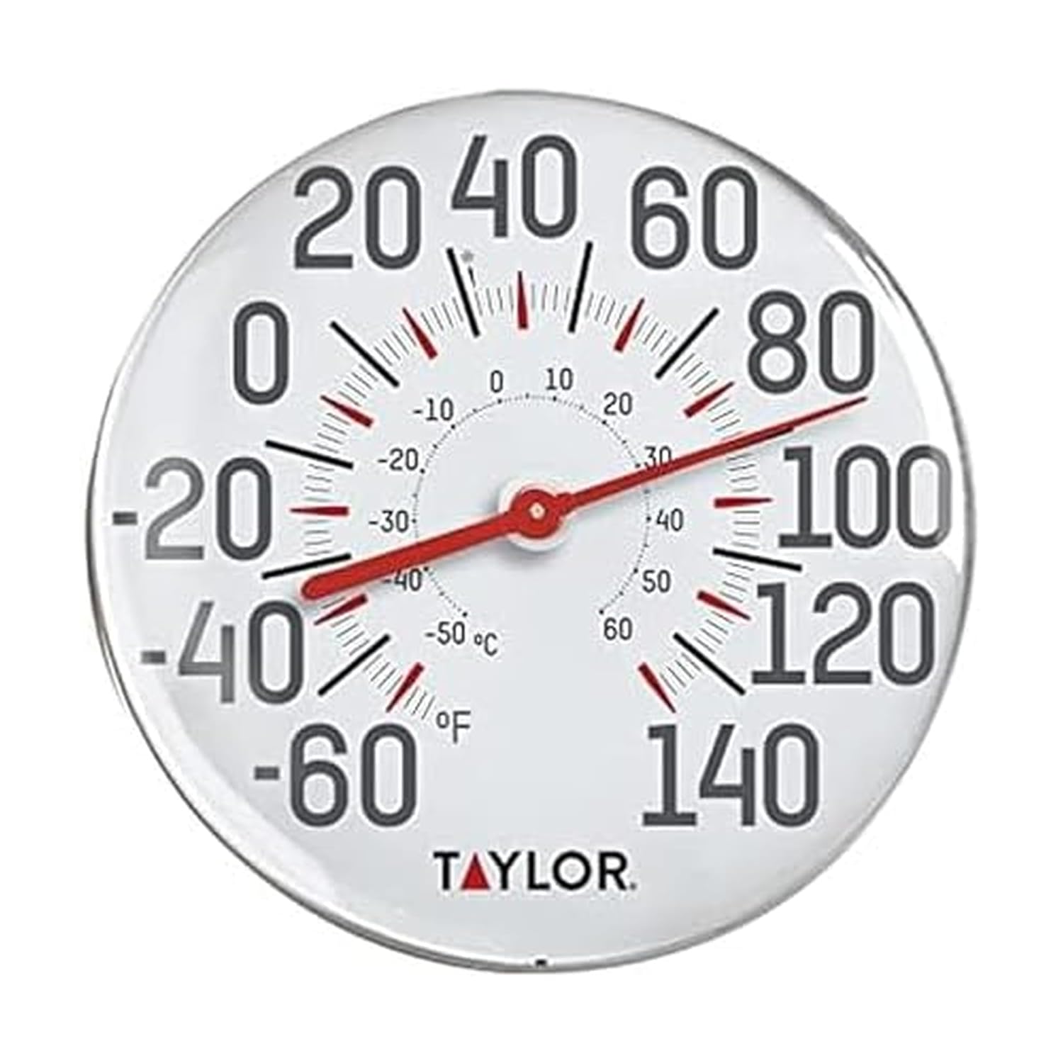 Taylor Metal Wall Indoor Outdoor Thermometer, Wireless Thermometer with Easy to Read Large Numbers for Patio, Pool, and Indoor Areas, 12-inch, White