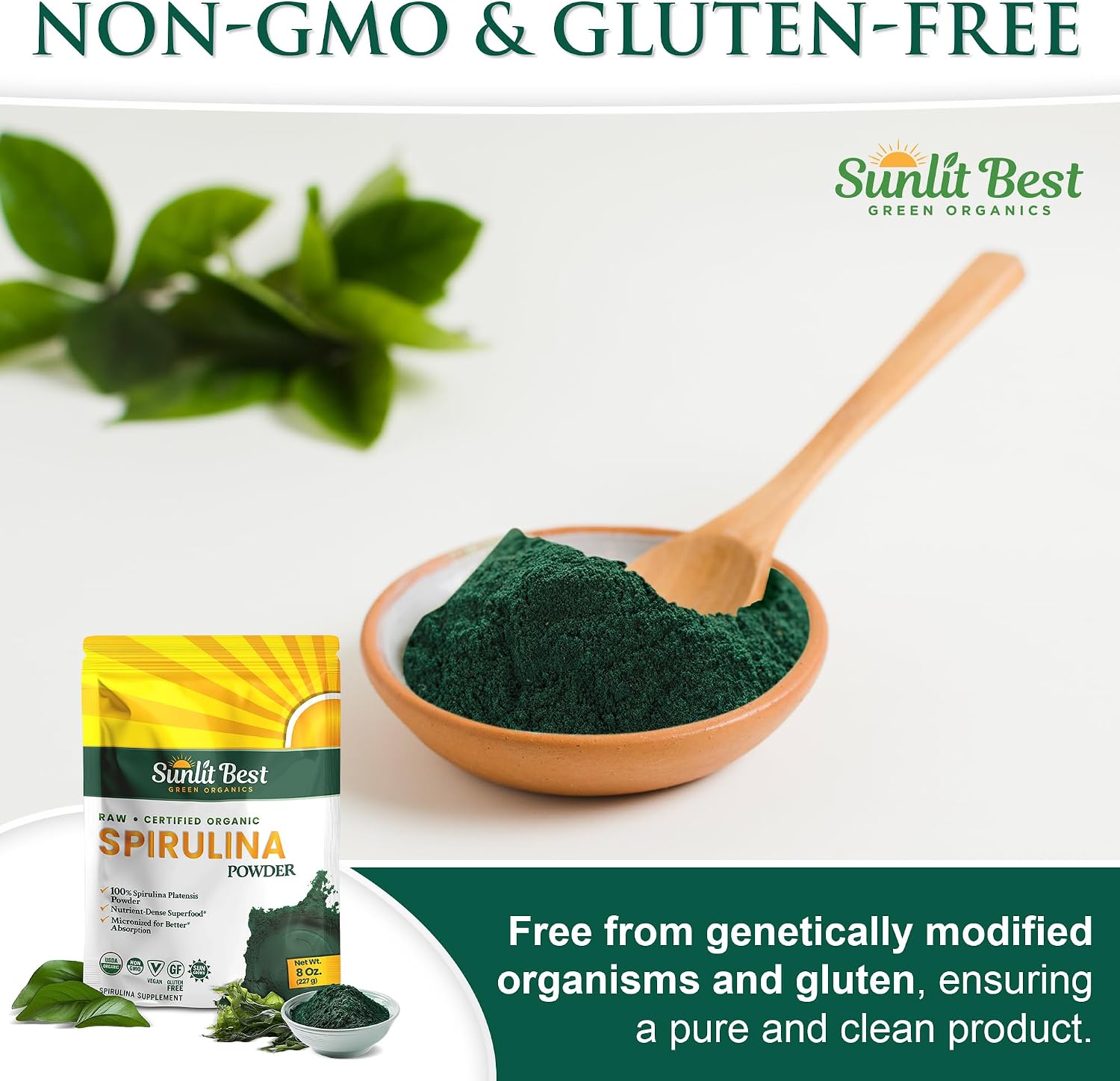 Sunlit Best Organic Spirulina Tablets, Pure Natural Superfood Pills 1000 CT | USDA Certified, 60% Vegan Protein, 18 Amino Acids, Chlorophyll Antioxidants Enzymes, Non GMO, Immune Liver & Energy Support
