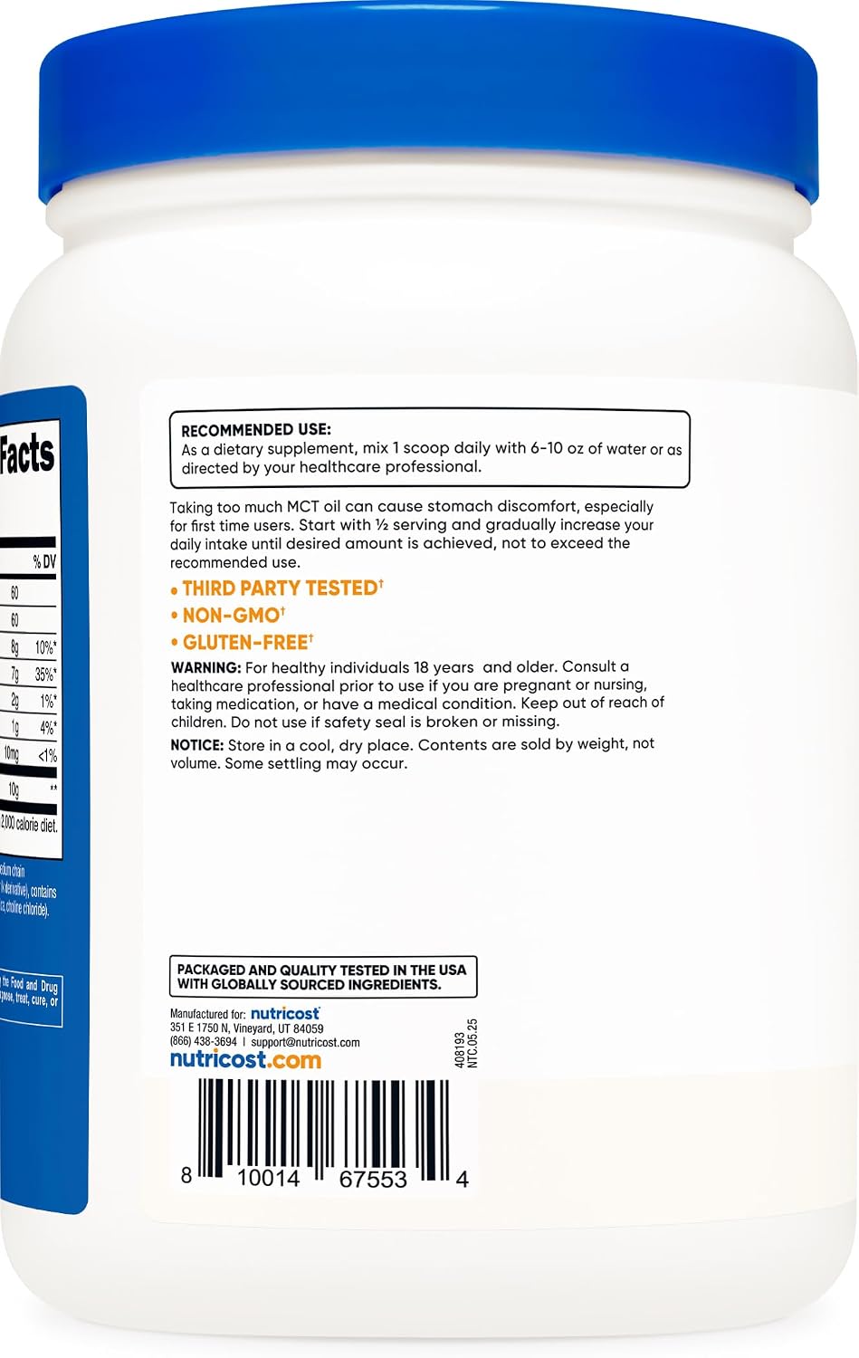 Nutricost C8 MCT Oil Powder 1LB (16.2oz) - 95% C8 MCT Oil Powder