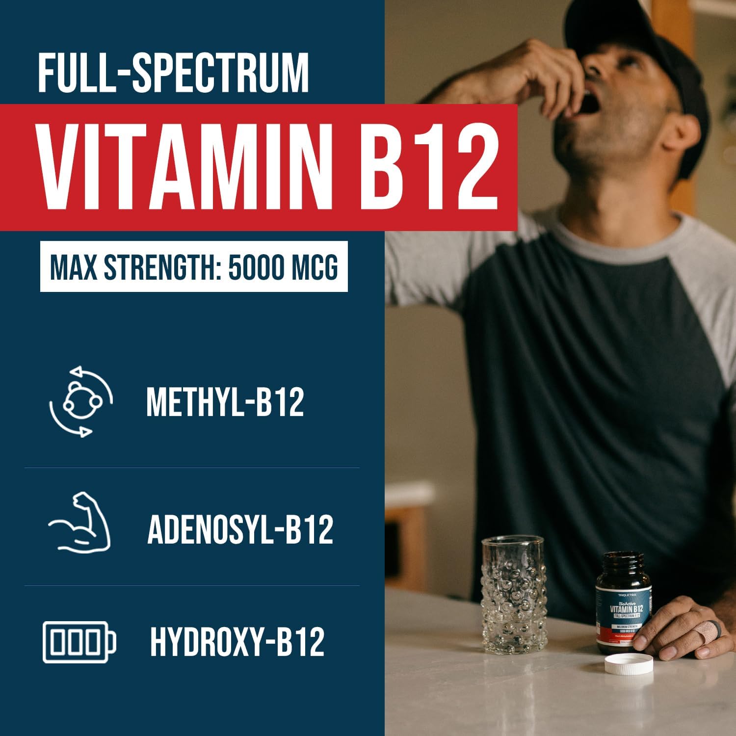 BioActive Vitamin B12 5000 mcg | 3 BioActive Forms Plus Methylfolate Cofactor - Methylcobalamin, Adenosyl & Hydroxy | Sublingual Liquid Drops