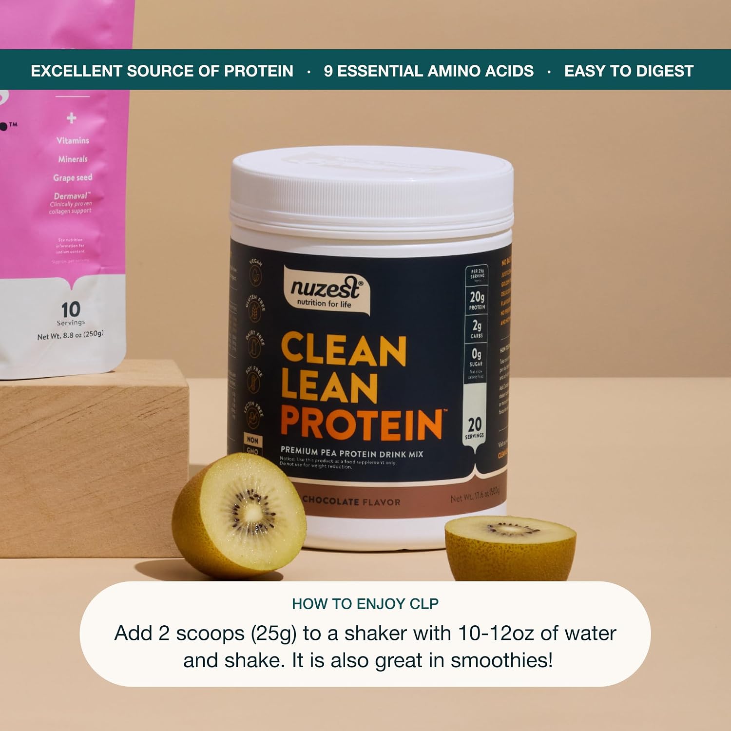 Nuzest Clean Lean Protein - Vegan Pea Protein Powder Rich Chocolate 1.1 lb | 20 Servings with 18g Protein Plant Based Protein Powder, Only 4 Ingredients, Dairy Free, Gluten Free, GMO Free, Protein Shake