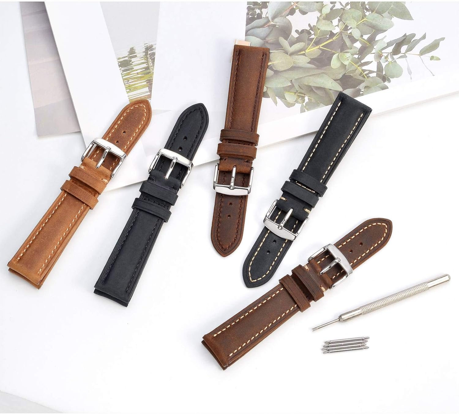 BISONSTRAP Watch Strap, Vintage Leather Replacement Bracelet, Band Width-14mm 15mm 16mm 17mm 18mm 19mm 20mm 21mm 22mm 23mm 24mm