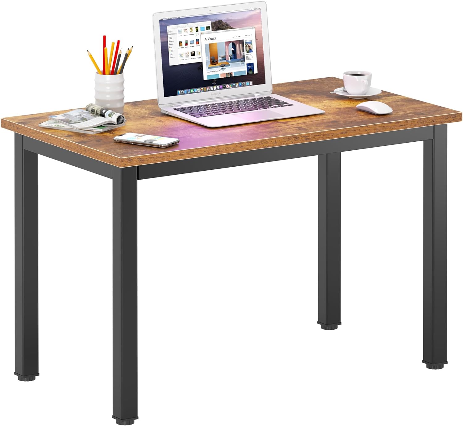 DlandHome 47 inches Medium Computer Desk for Bedroom, Retro