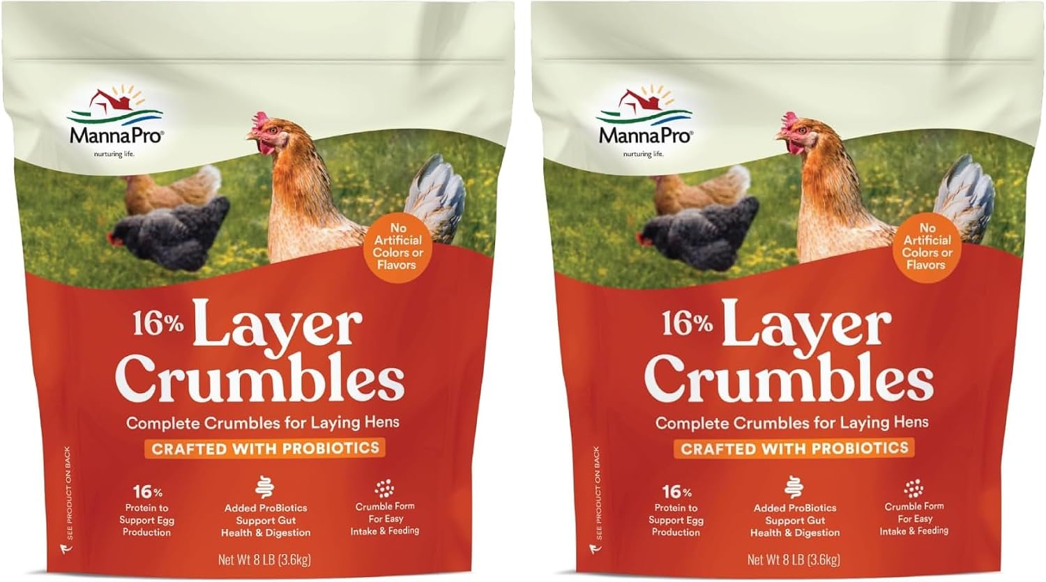 Manna Pro Layer Crumbles Chicken Feed, 16% Protein, Digestive Aid, 8 lb Bag | Complete Feed for Laying Hens, 16% Protein Formula, Added Probiotics, Supports Egg Production & Digestion