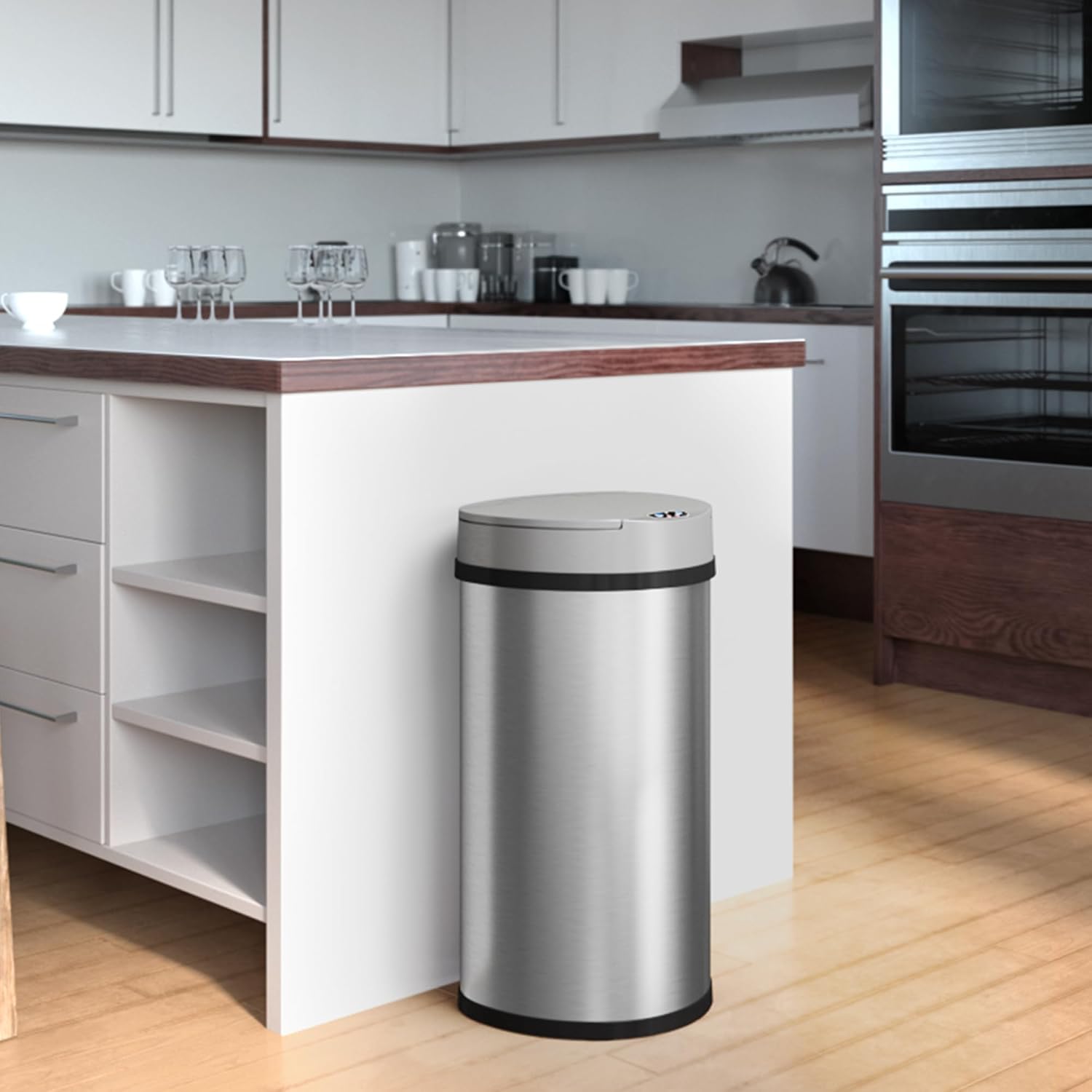 iTouchless 13 Gallon Semi-Round Extra-Wide Opening Sensor Touchless Trash Can with AC Adapter and Odor Control System