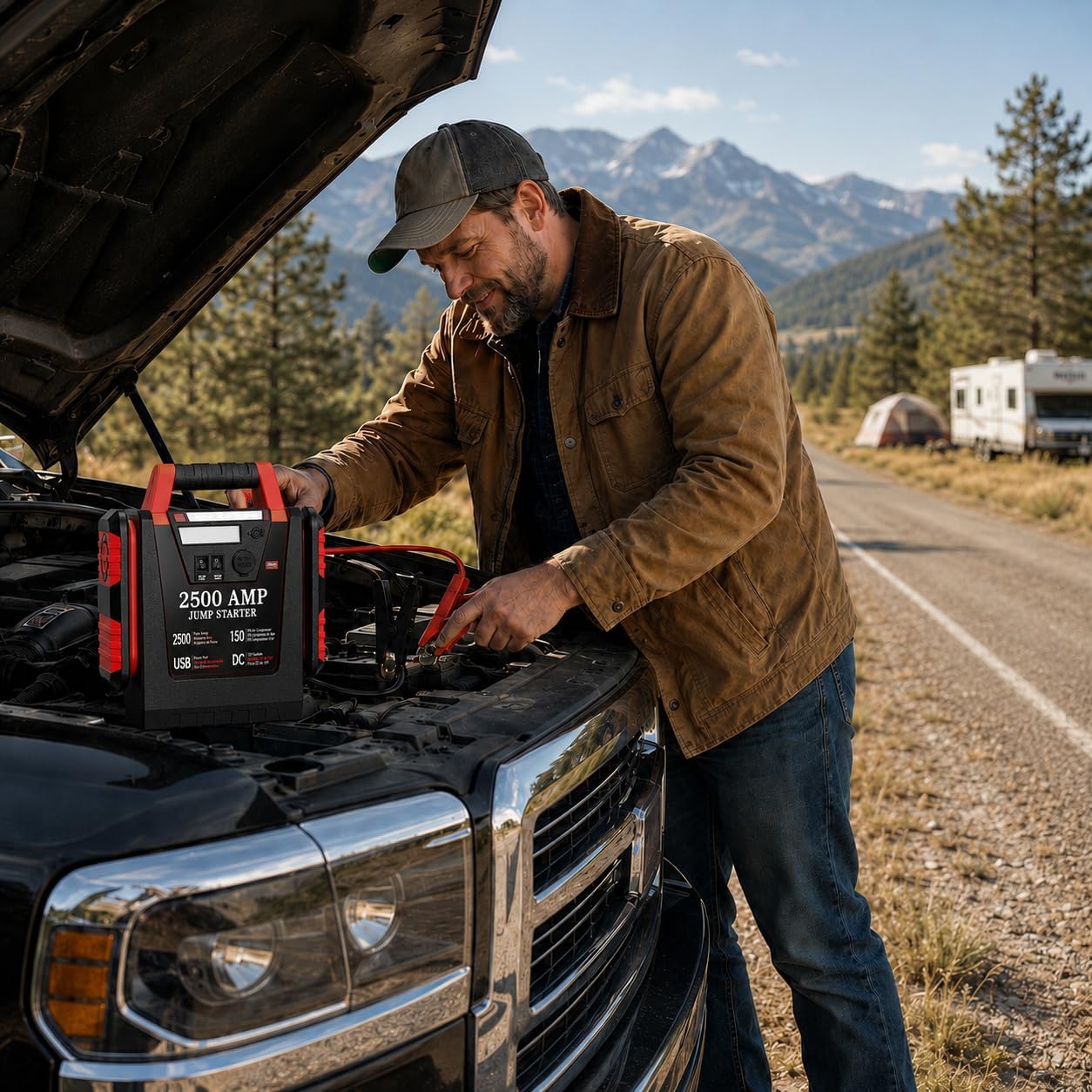 2500A Peak Car Jump Starter with 150PSI Air Compressor, 12V Battery Jump Box for Car, Truck, SUV (Up to 8.0L Gas/Diesel Engines)
