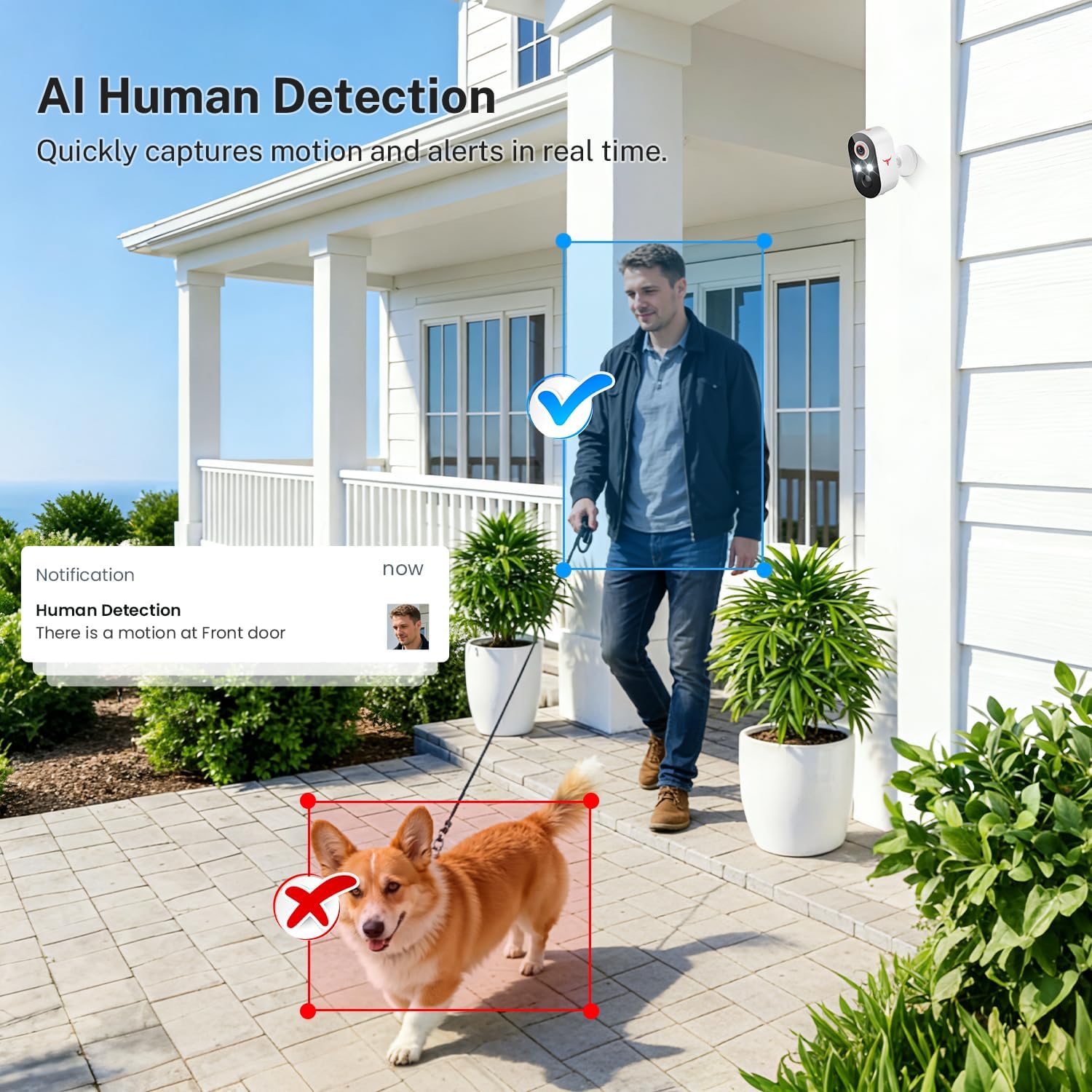 1080P Wireless Security Camera Outdoor, Battery Powered, AI Human Detection, Color Night Vision, 2-Way Audio, IP65 Waterproof, 2.4G Wi-Fi, Cloud Storage (2 Spotlights)