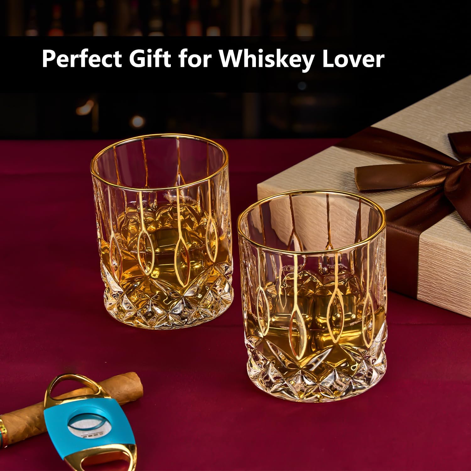 GLASKEY 12 oz Storm Japanese Whiskey Glasses Set of 4, Unique Cognac Glasses, Heavy Thick Bottom Bar Glass for Scotch Bourbon Rum Gin Water Cocktail,Gifts Men Gifts Ideas