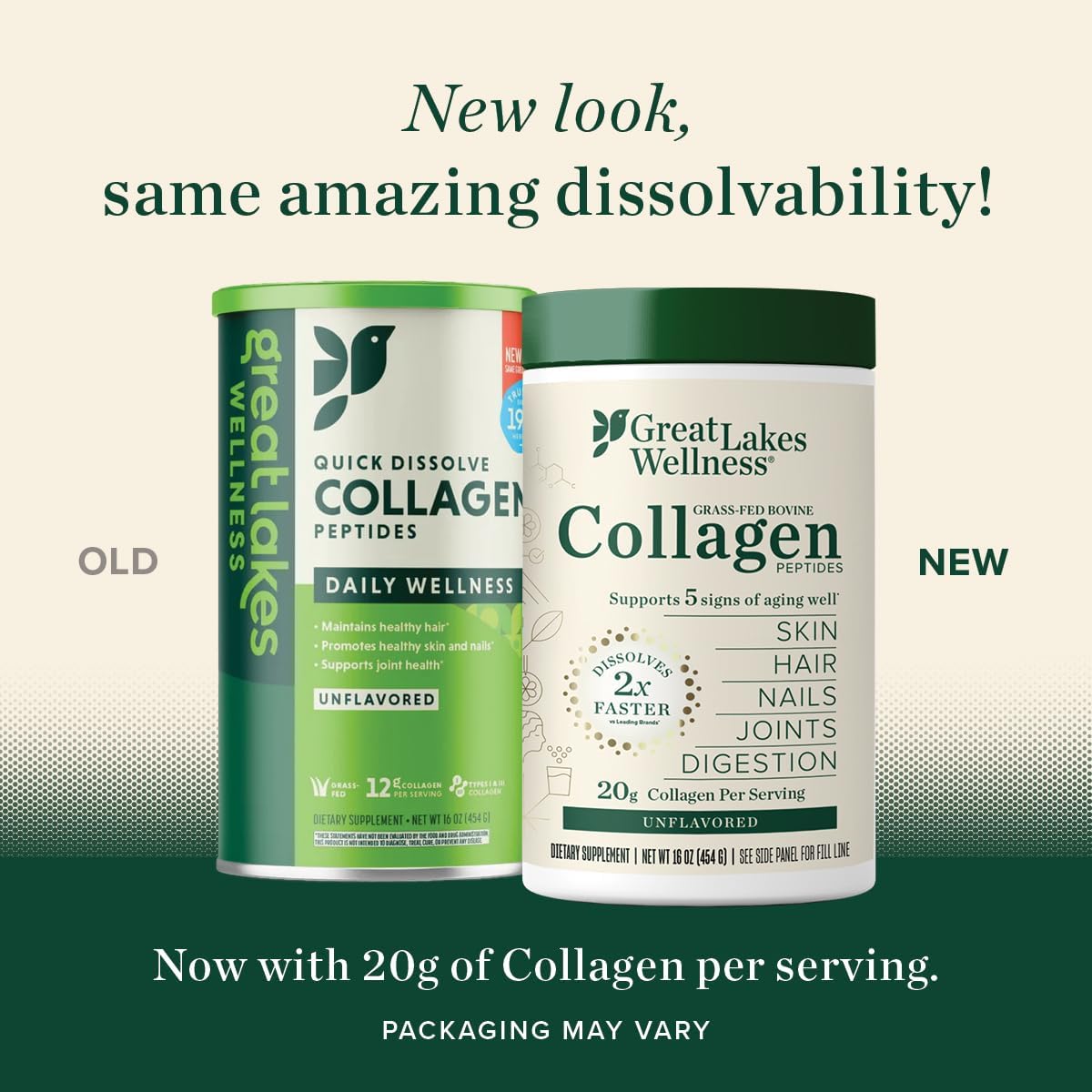 Great Lakes Wellness Collagen Peptides Powder – Supports Skin, Hair, Nails, Joints & Digestion – Hydrolyzed, Non-GMO, Keto & Kosher – Pure Collagen Protein (16 oz, 22 Servings) Packaging may vary