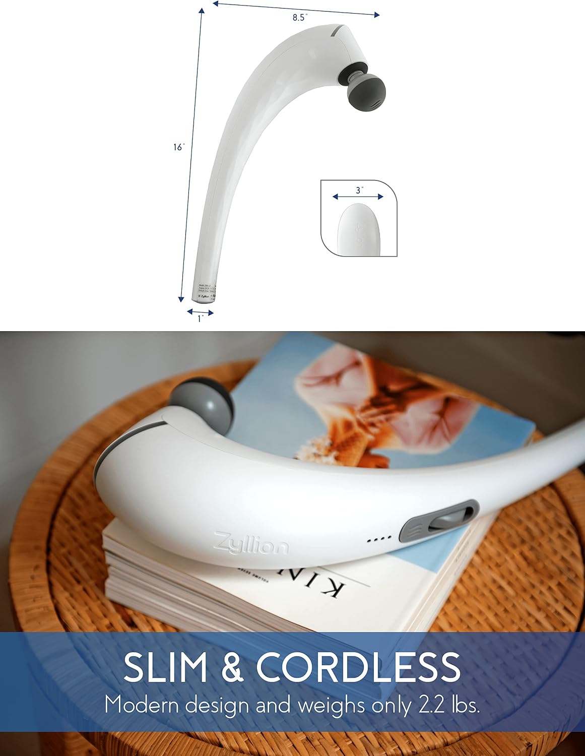 Zyllion ZMA-27 Handheld Electric Massager with Heat for Pain Relief, White