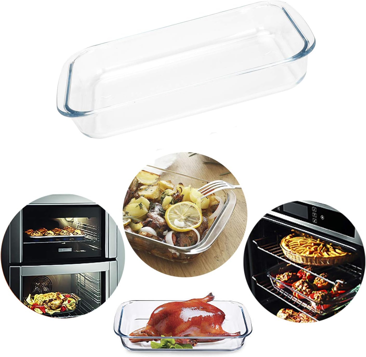FOYO Basics Tempered Glass Baking Dish, 1.6 Quart Clear Oblong Dish Set, Casserole Dish Cooking Oven Bake