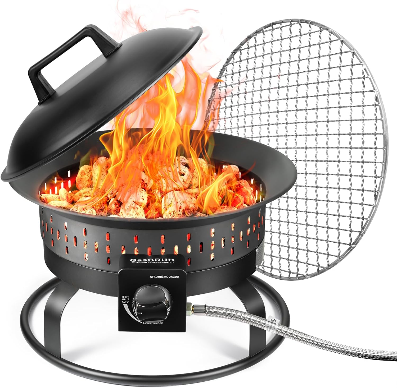 GasBRUH Outdoor Portable Propane Fire Pit, 19-Inch,60,000 BTU with Cover&Carry Kit,Camping Propane Fire Pits,Gas Firebowl,Portable Gas Fire Pit for Outside Patio,Backyard,Camping,RV,Deck,Tailgating