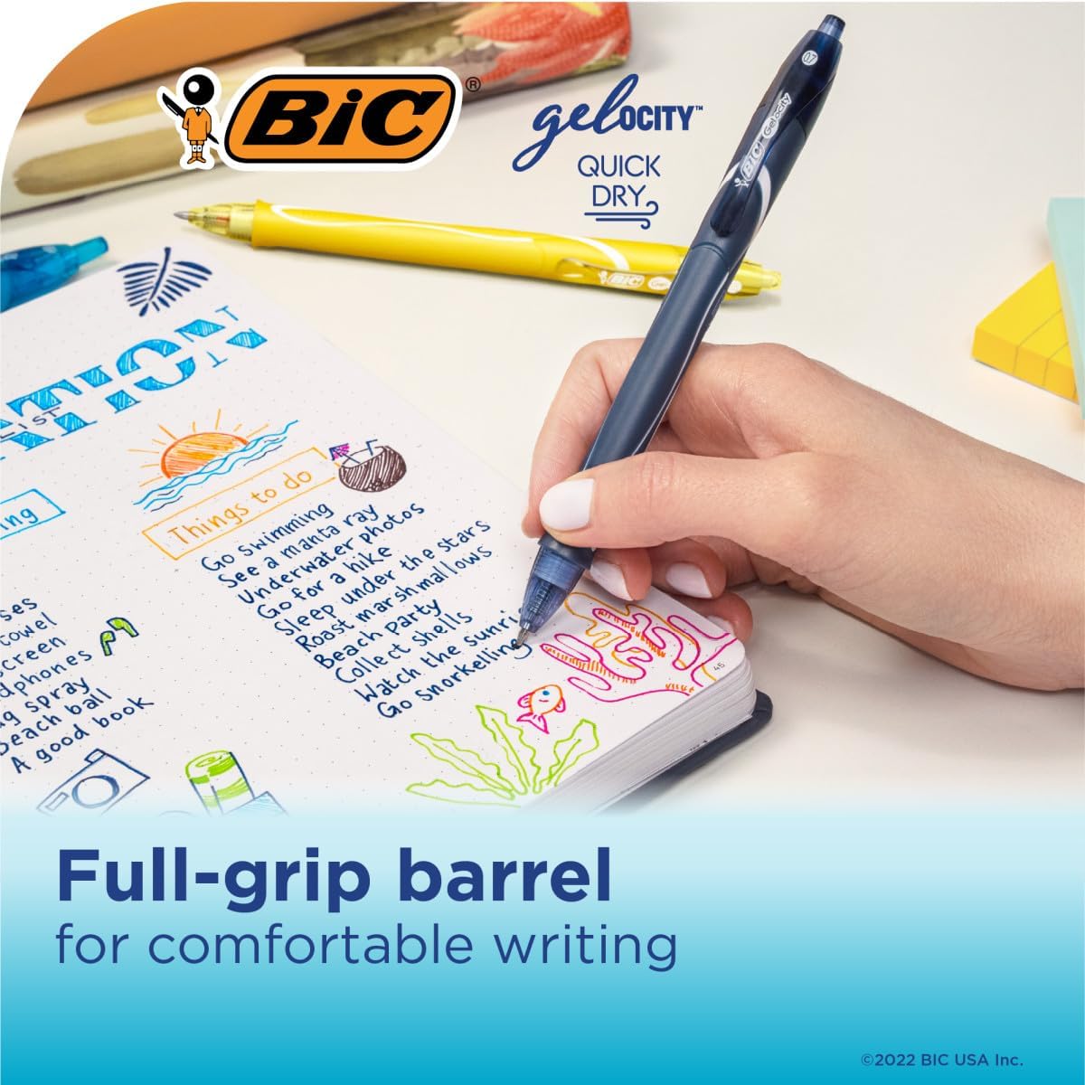 BIC Gelocity Quick Dry Gel Pens, Medium Point, 0.7 mm, 8-Count Pack | Full-Length Comfort Grip, Smudge-Resistant Quick Dry Ink, Ideal for School Supplies and Color-Coding Notes