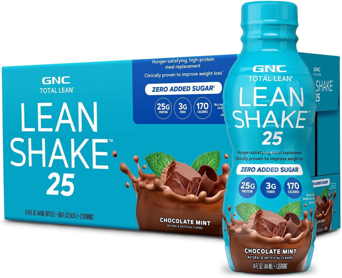 GNC Lean Shake 25 Protein Shake, Clinically Proven Weight Management, Meal Replacement, 25g Protein with Zero Added Sugar, Ready to Drink, Vanilla Bean, Pack of 12