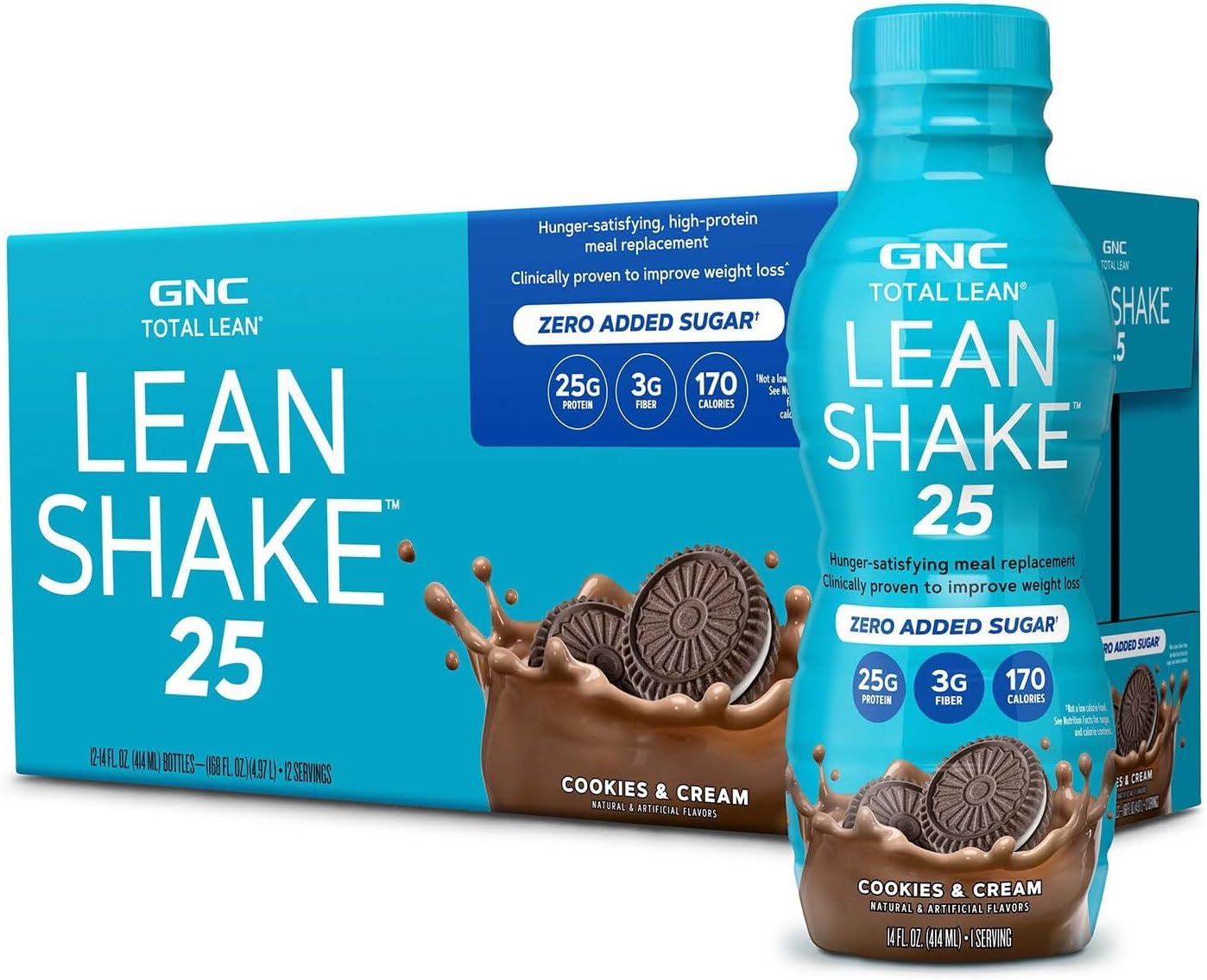 GNC Lean Shake 25 Protein Shake, Clinically Proven Weight Management, Meal Replacement, 25g Protein with Zero Added Sugar, Ready to Drink, Vanilla Bean, Pack of 12