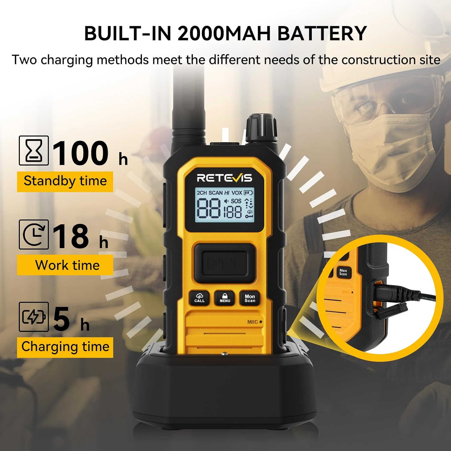 Retevis RB48PLUS GMRS Walkie Talkies Long Range,IP67 Waterproof 2 Way Radio | Repeater Capable, Dual PTT, Vibration Alert, NOAA, SOS, for Hurricane Preparedness, Emergency Communication, Outdoor, 2 Pack