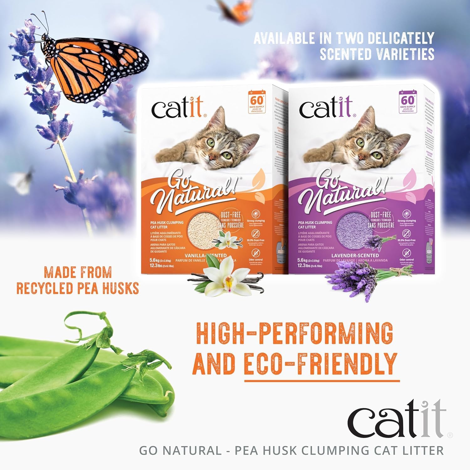 Catit Go Natural Pea Husk Clumping Cat Litter, 12.3 lb, Lavender Scented