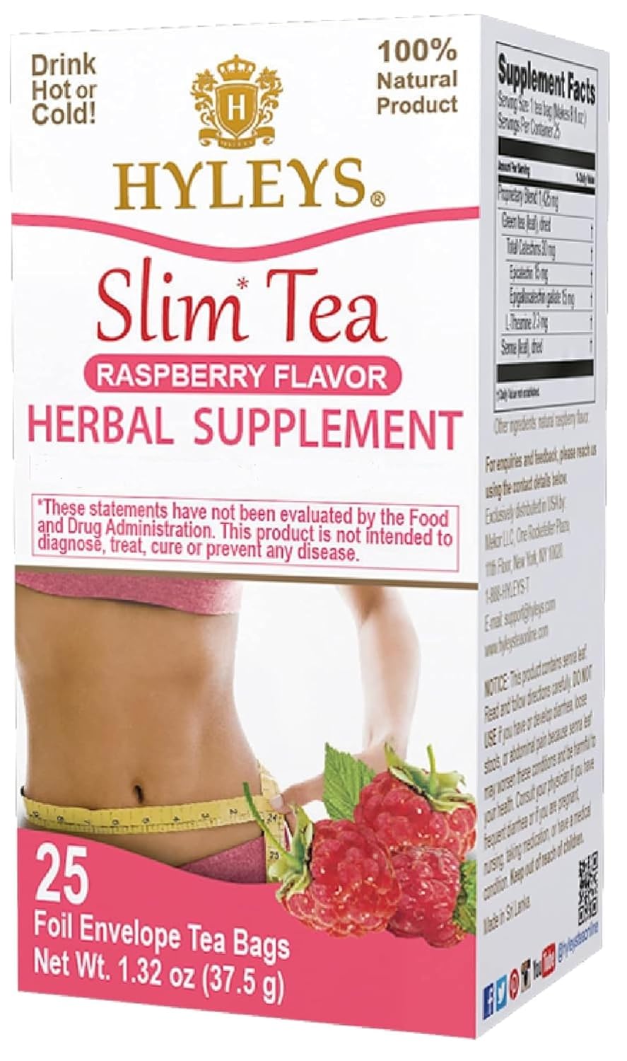 HYLEYS Slim Tea Goji Berry, Weight Loss Detox, Slimming Diet Tea, 25 Bags | Green Tea, Senna Detox & Cleanse, 3 Natural Ingredients, No Added Sugar, 1-Step Bedtime Routine, Supports Digestion