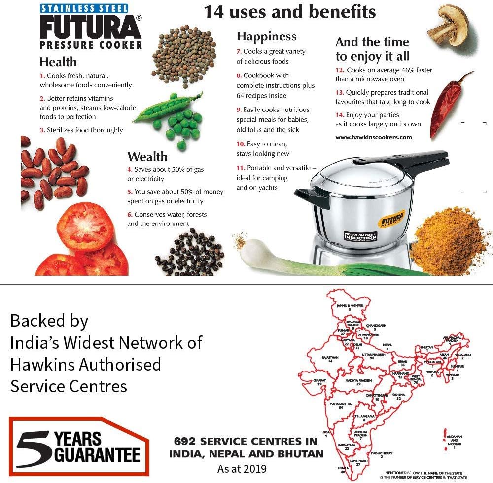 Hawkins Futura Inner Lid Pressure Cooker, Stainless Steel Cooker, Induction Cooker, Pan Cooker, Silver Fss55, 5.5 Liter