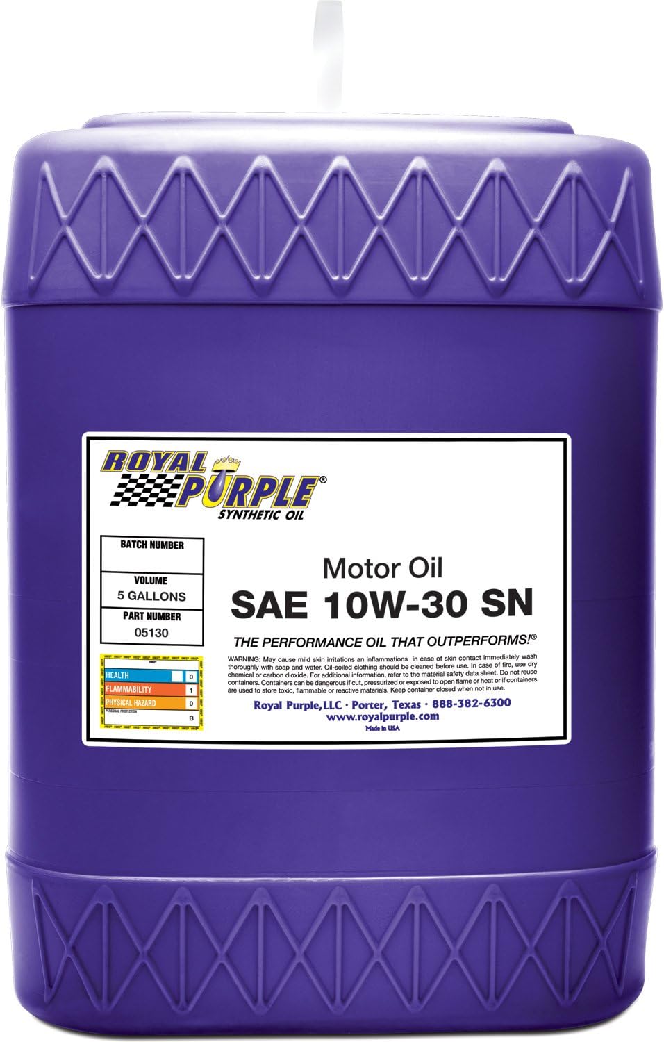 Royal Purple 51530 API-Licensed SAE 5W-30 High Performance Synthetic Motor Oil - 5 qt., Model:ROY51530