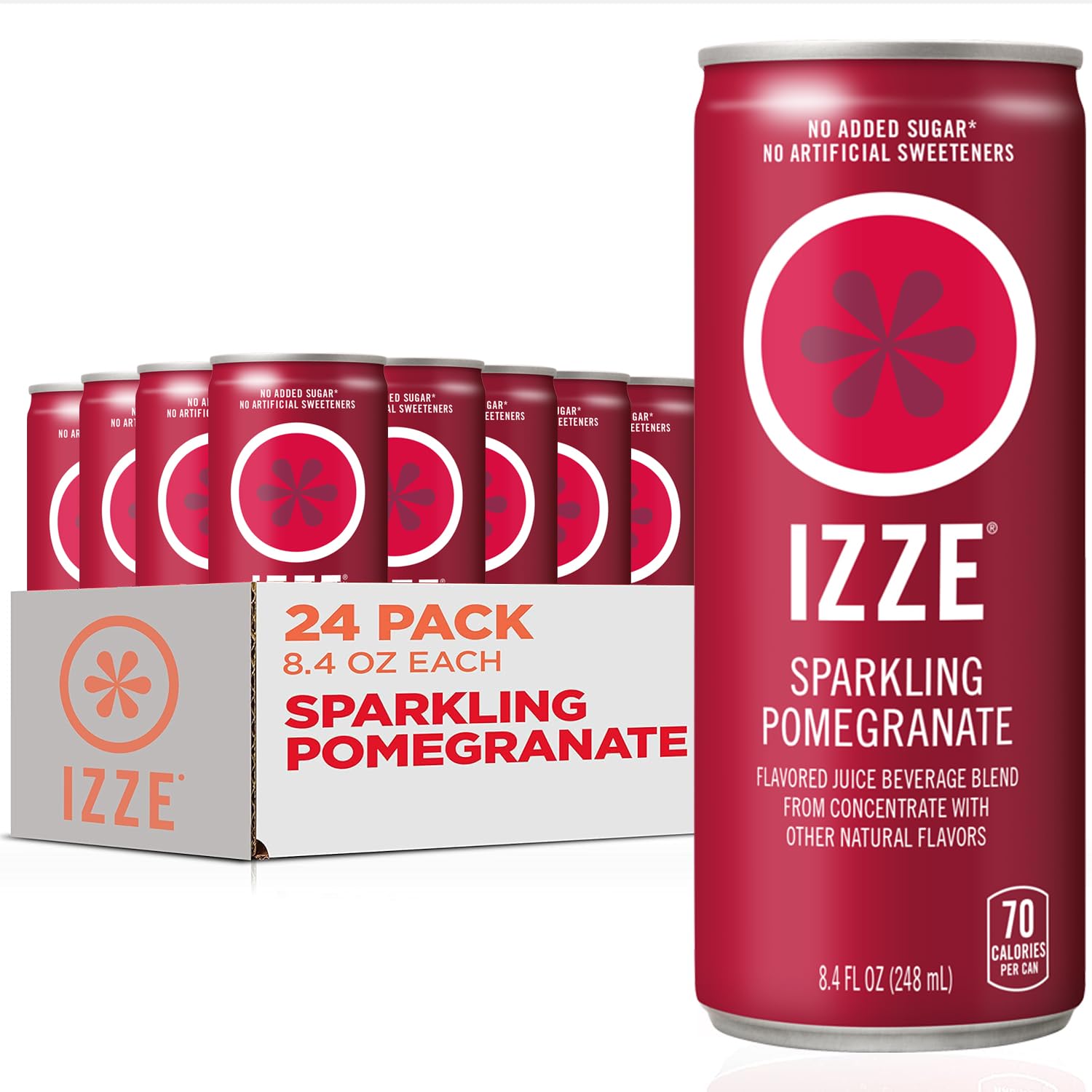 IZZE Sparkling Water Juice Beverage Blend, Pineapple, No Sugar Added, 8.4 FL OZ, 24 Cans