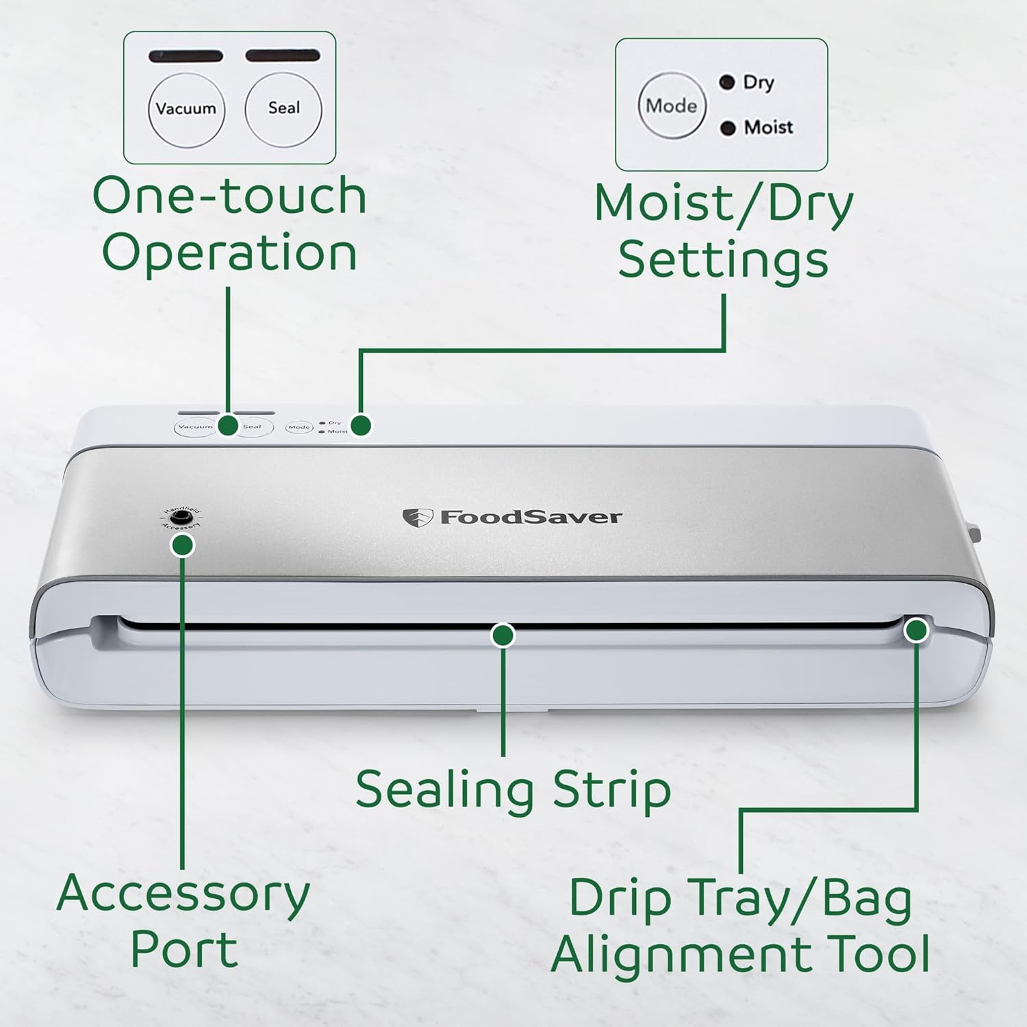 FoodSaver Compact Vacuum Sealer Machine with Airtight Bags and Roll - Ideal for Sous Vide and Airtight Food Storage, White