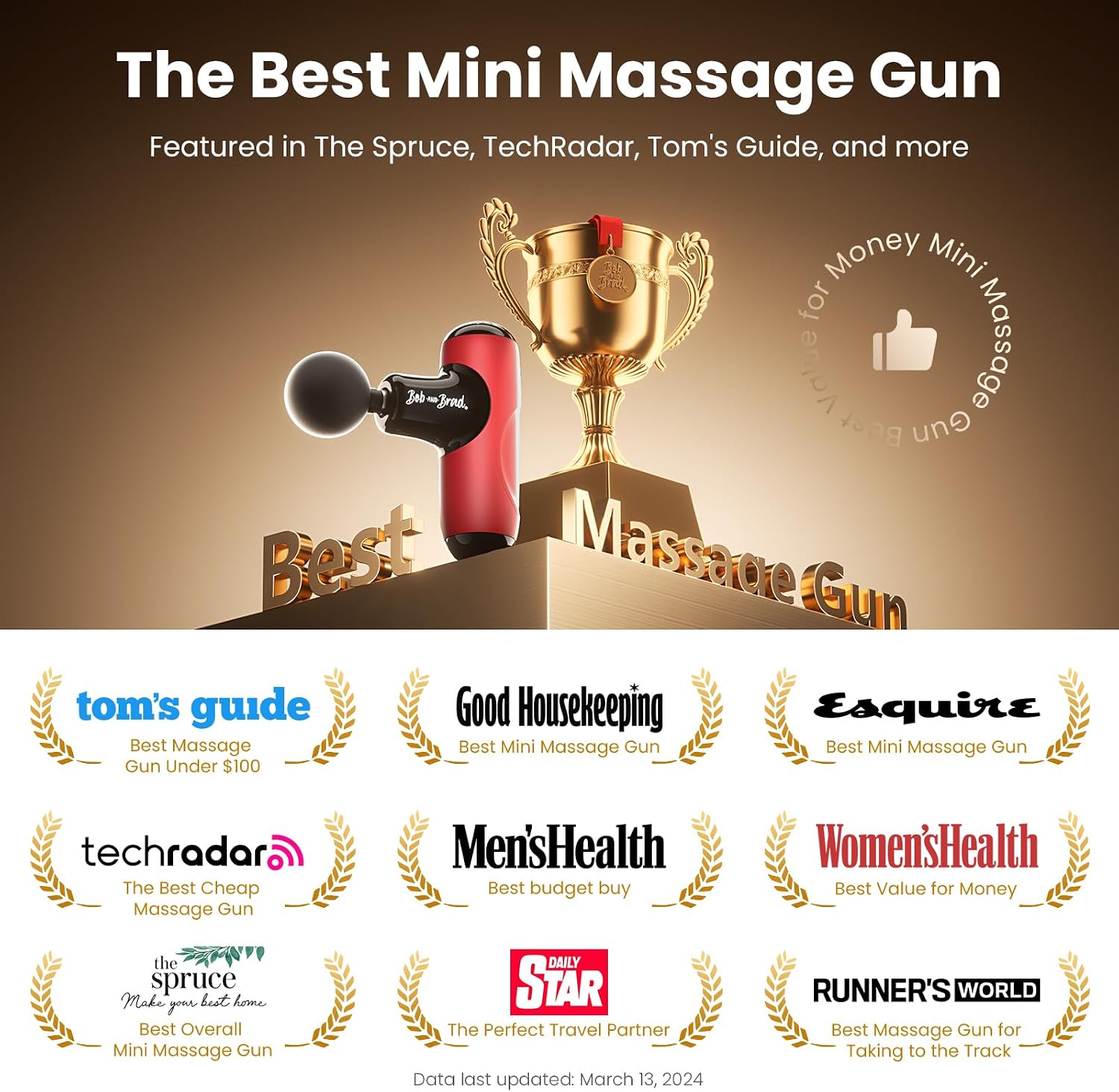 BOB AND BRAD Q2 Mini Massage Gun, Pocket-Sized Deep Tissue Massager Gun, Portable Percussion Muscle Massager Gun