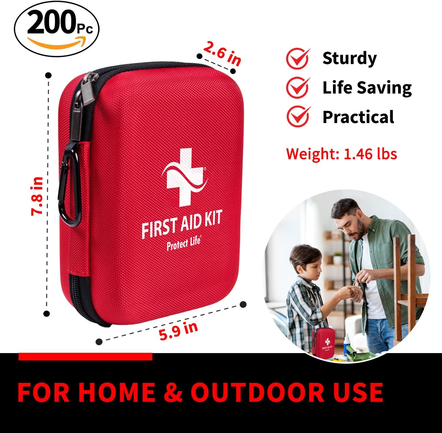 Protect Life Travel First Aid Kit for Car - Small Mini Emergency Kit, 100 Piece Waterproof First Aid Kit for Home, Camping, Boat & Hiking - Includes Emergency Blanket & First Aid Guide