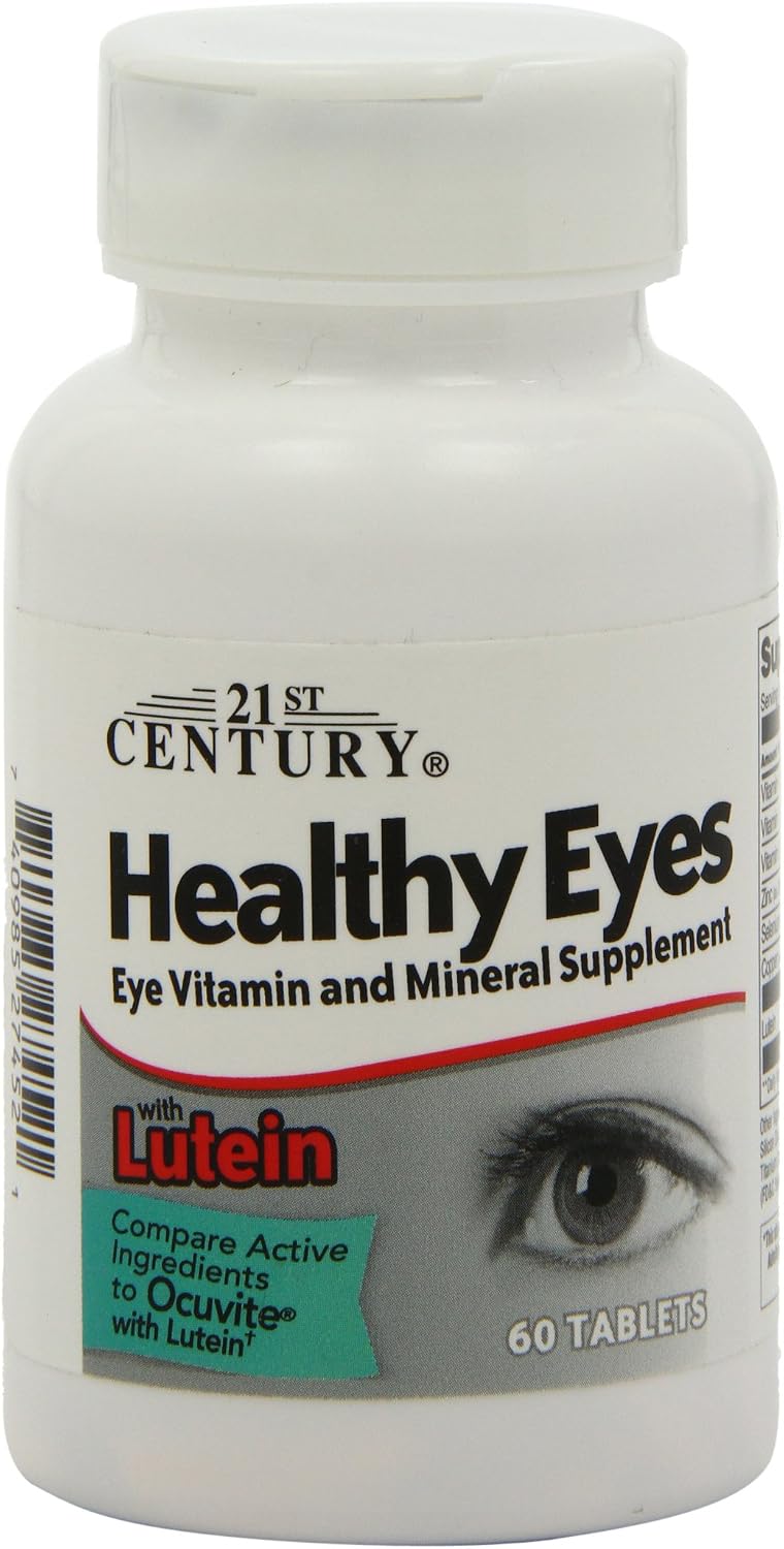 21st Century Healthy Eyes with Lutein Vision Support Tablets, 60 Count | Eye Vitamin with Lutein Plus Antioxidants A, Compare VS. Ocuvite® with Lutein, C, E, Zinc, Vision & Eye Health Support