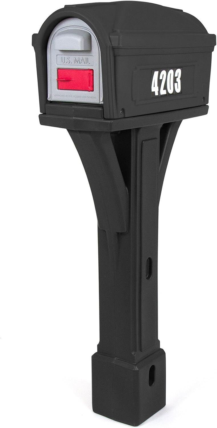 Simplay3 Rustic Home Plastic Residential Cabin Mailbox & Post Mount Combo Kit with 2 Access Doors - Sandstone, Made in USA