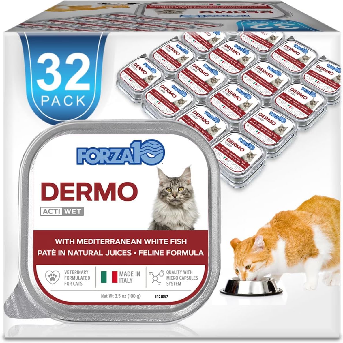 Forza10 Actiwet Dermo Wet Cat Food - 3.5 oz, 32 Pack - Salmon Flavor | Vet-Formulated