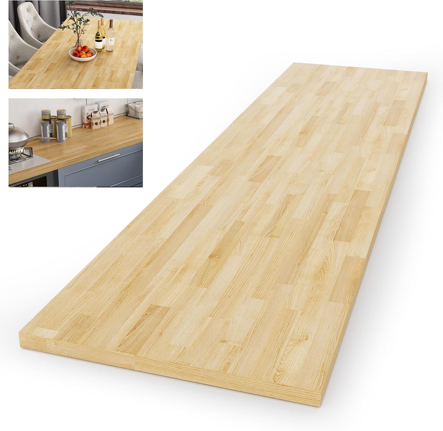 Butcher Block Countertop Wood Tabletop - 4FT Solid Birch Wood Table Top, Unfinished Hardwood Butcher Block Slab for Kitchen Countertops, Island, Desk Top, Workbench Top, Tabletop 50"x25"x1.5"