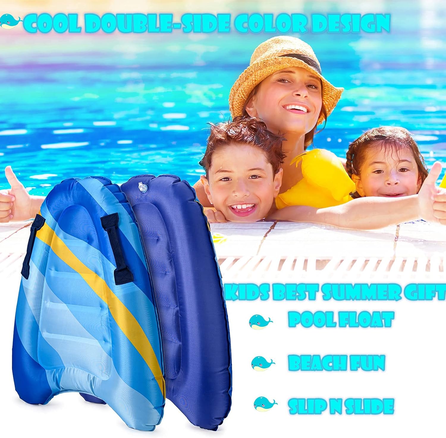Inflatable Boogy Boards for Beach Travel Toys, 30” Cavas Slip Slide Water Park Body Surfing Board with Handles