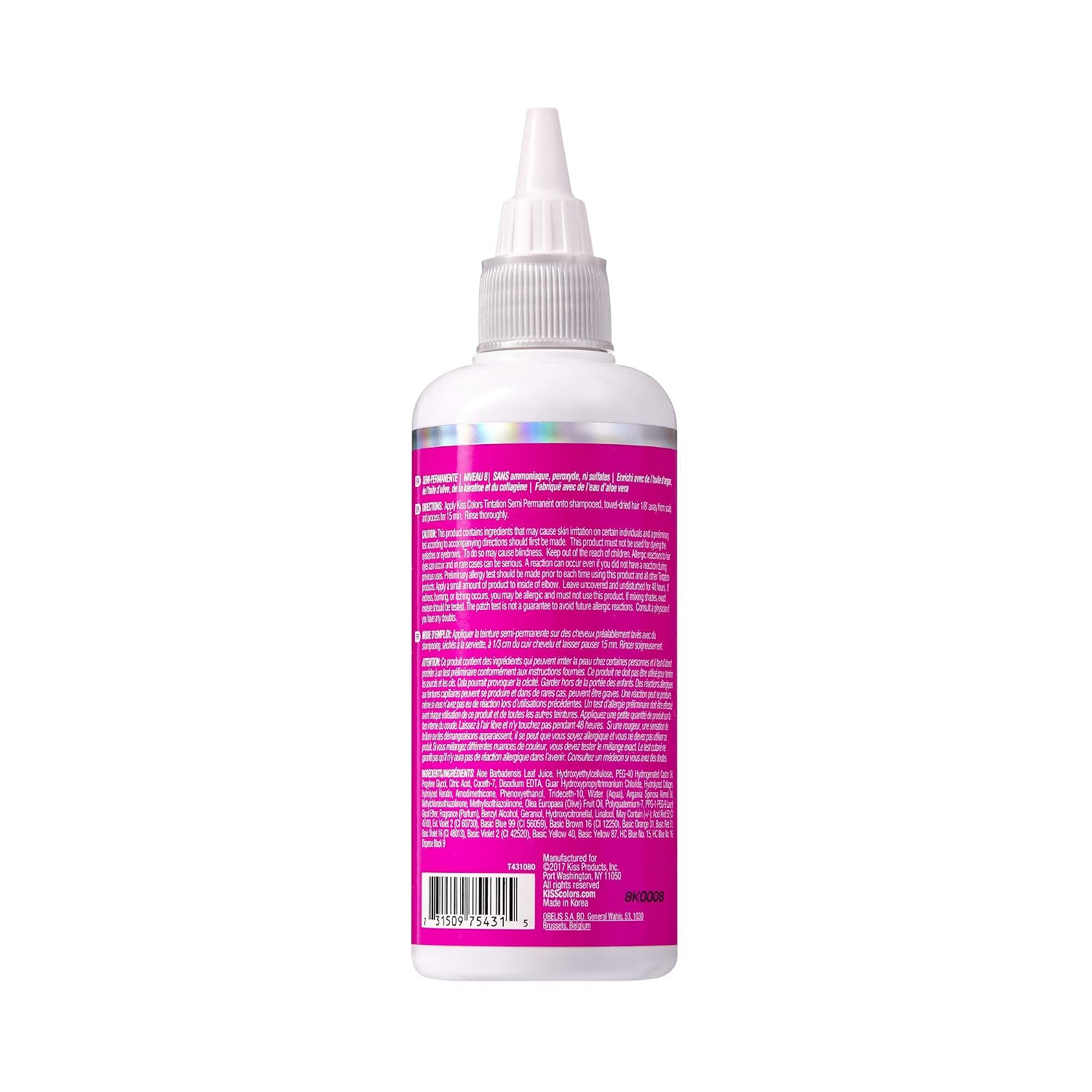 Red by Kiss Tintation Semi-Permanent Hair Color, Aloe Vera Water Based, Argan Oil, Olive Oil, Collagen & Keratin, Long-Lasting Color Dye (Honey Brown, 5 Fl Oz)