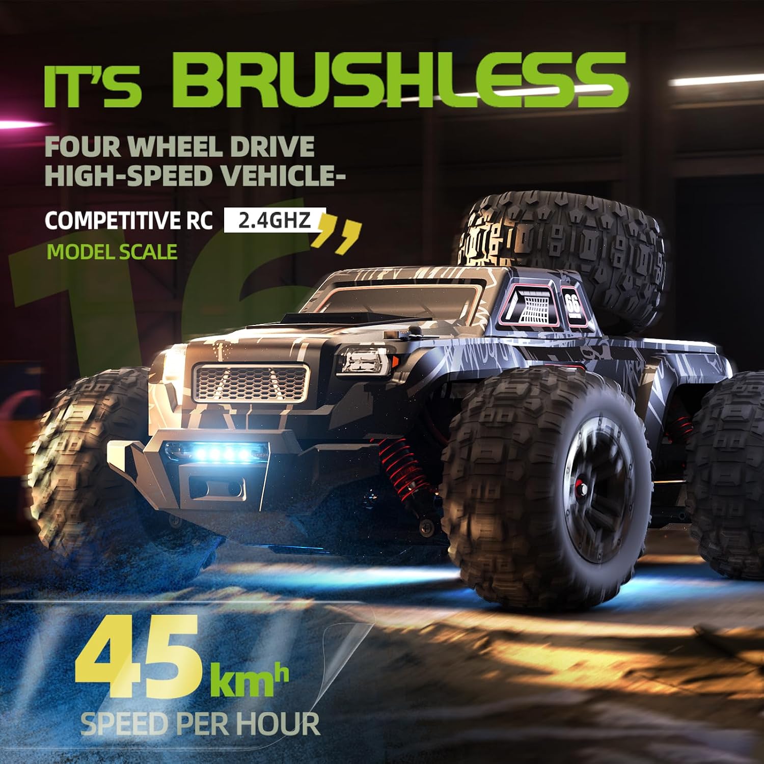 【Modular battery】All Terrain 2.4GHz 1/16 RTR Brushless Fast RC Cars, Max 42mph Electric Off-Road RC Truck