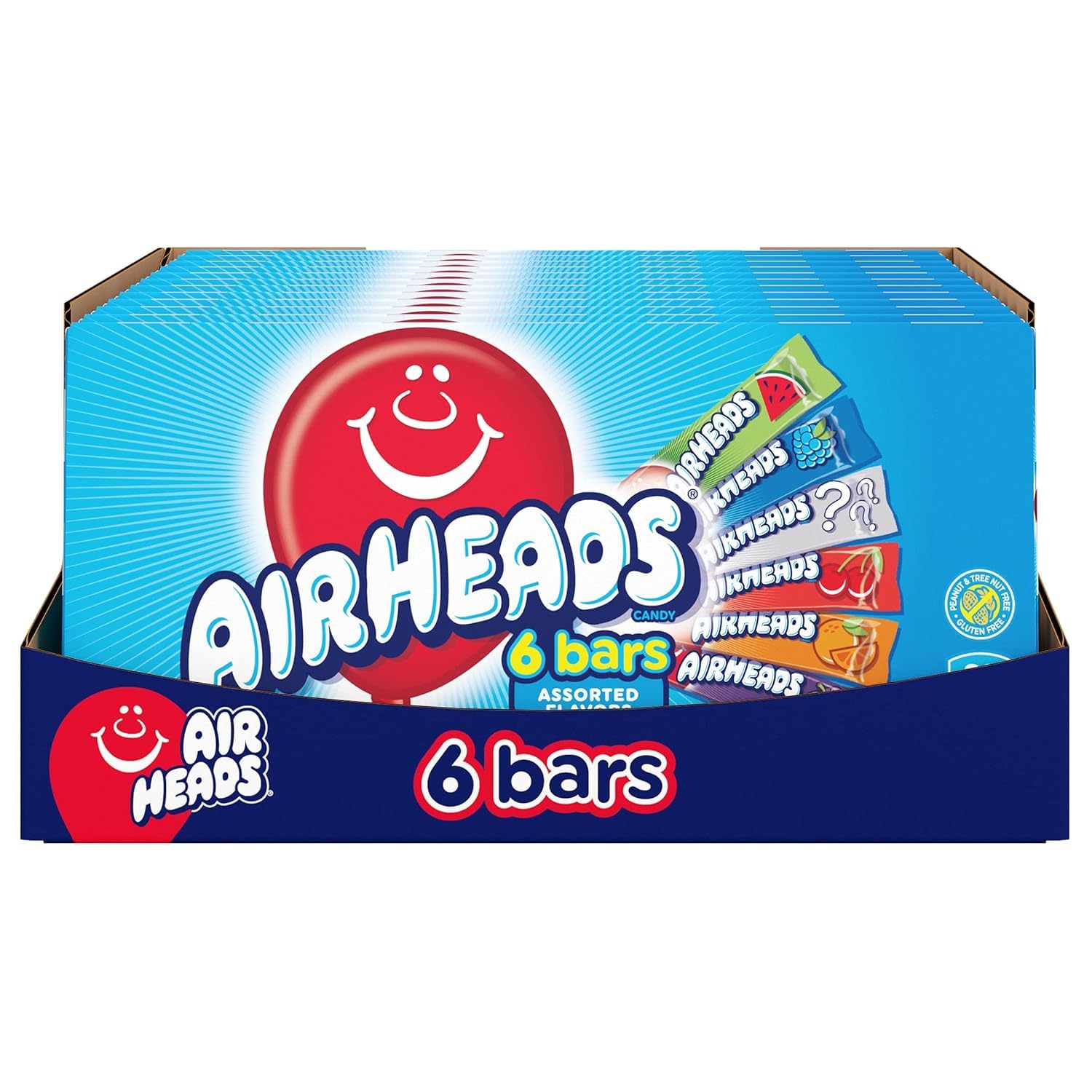 Airheads Full-Size Candy Bars, Assorted Taffy Variety Pack, 60 Count Box | Individually Wrapped Bulk Candy, Six Assorted Fruit Flavors, Artificially Flavored
