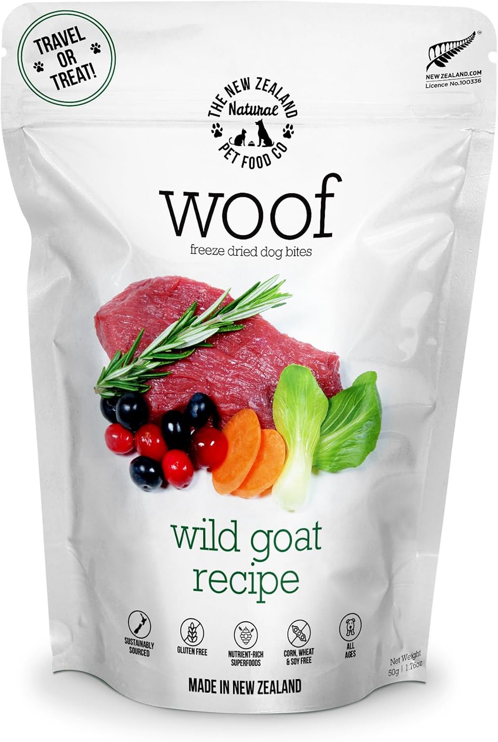 The New Zealand Natural Pet Food Co. Woof Freeze Dried Dog Food - Wild Venison, High Protein, Dog Food Topper & Dog Treats, All Life Stages, 1.76 oz