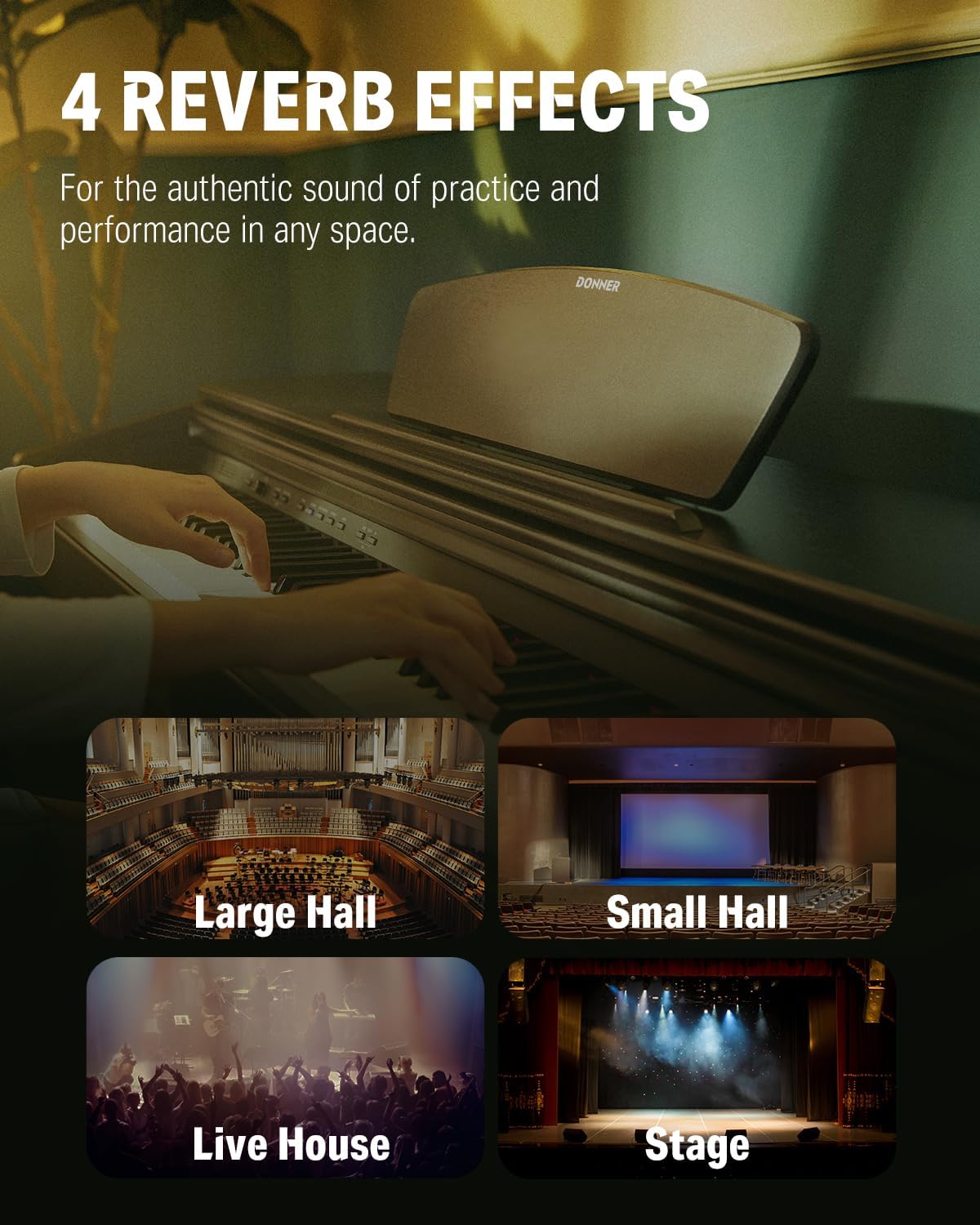 Donner DDP-300 Digital Piano with 88 Graded Hammer Action Weighted Keys, Record, Bluetooth, 10 Voices, 4 Reverb, Speakers