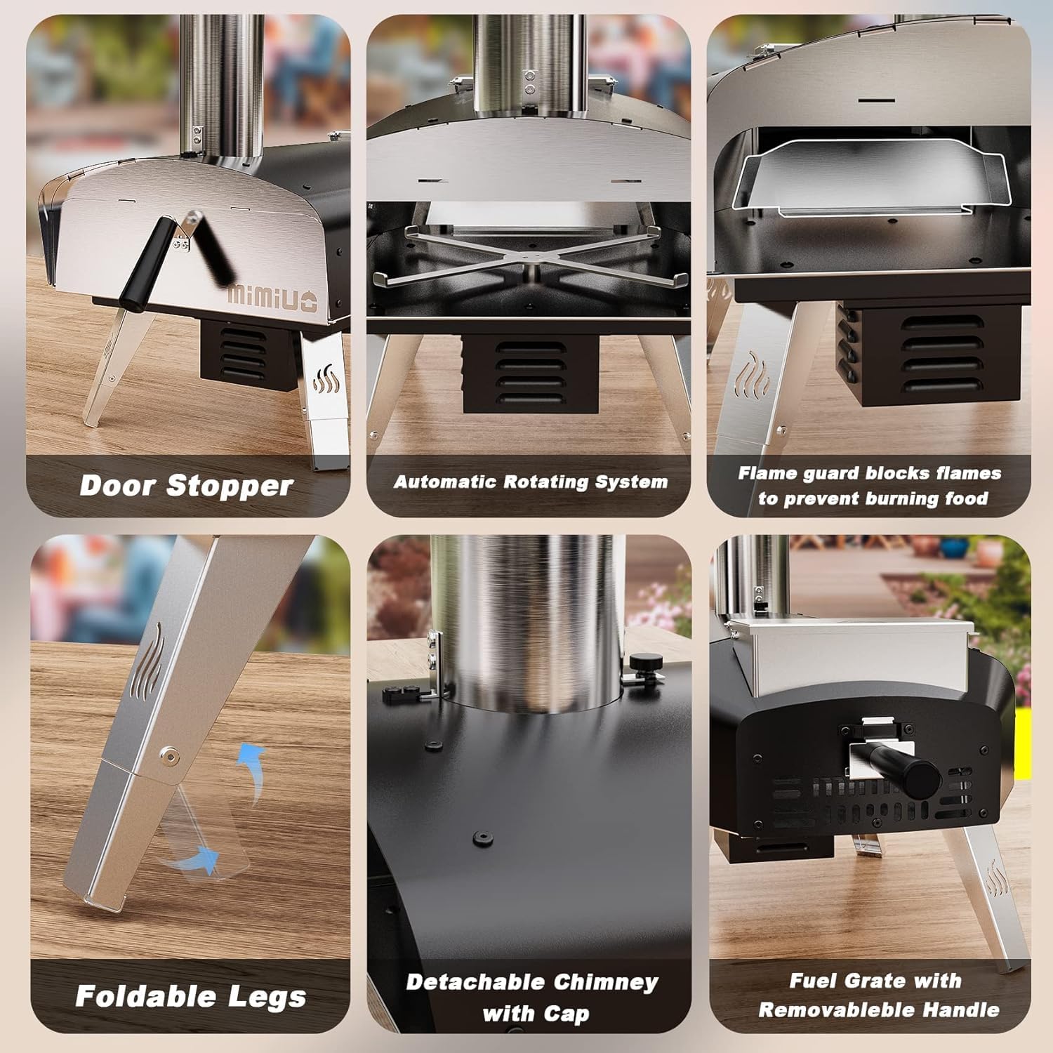 Mimiuo Auto-Rotating Wood Pellet Pizza Oven Outdoor 40Lbs, 60S Bake w/Stone