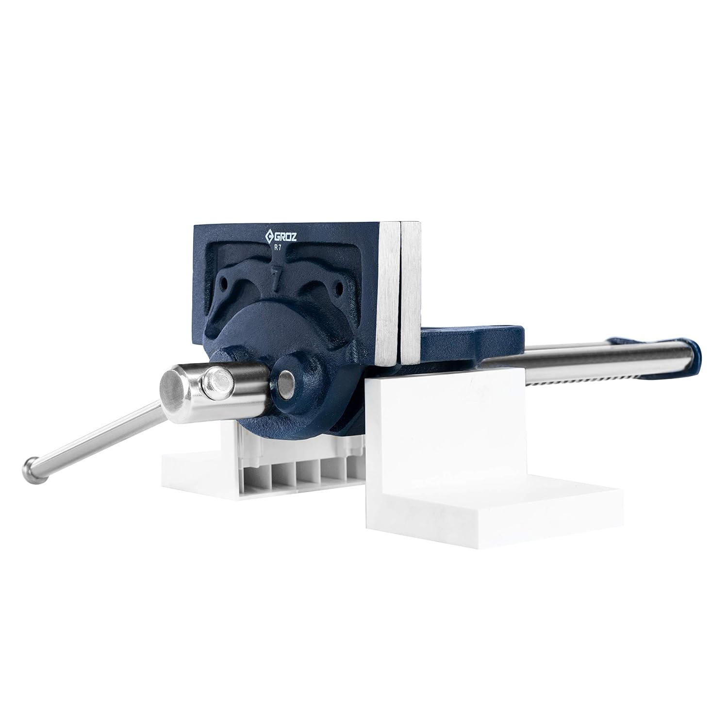 Groz 6-Inch Portable Woodworking Vise, Dual Mount Bench Clamp or Bolt-Down, Cast Iron with Toe-In Jaws and Chrome-Plated Screw, for Woodworkers and DIY (39006)