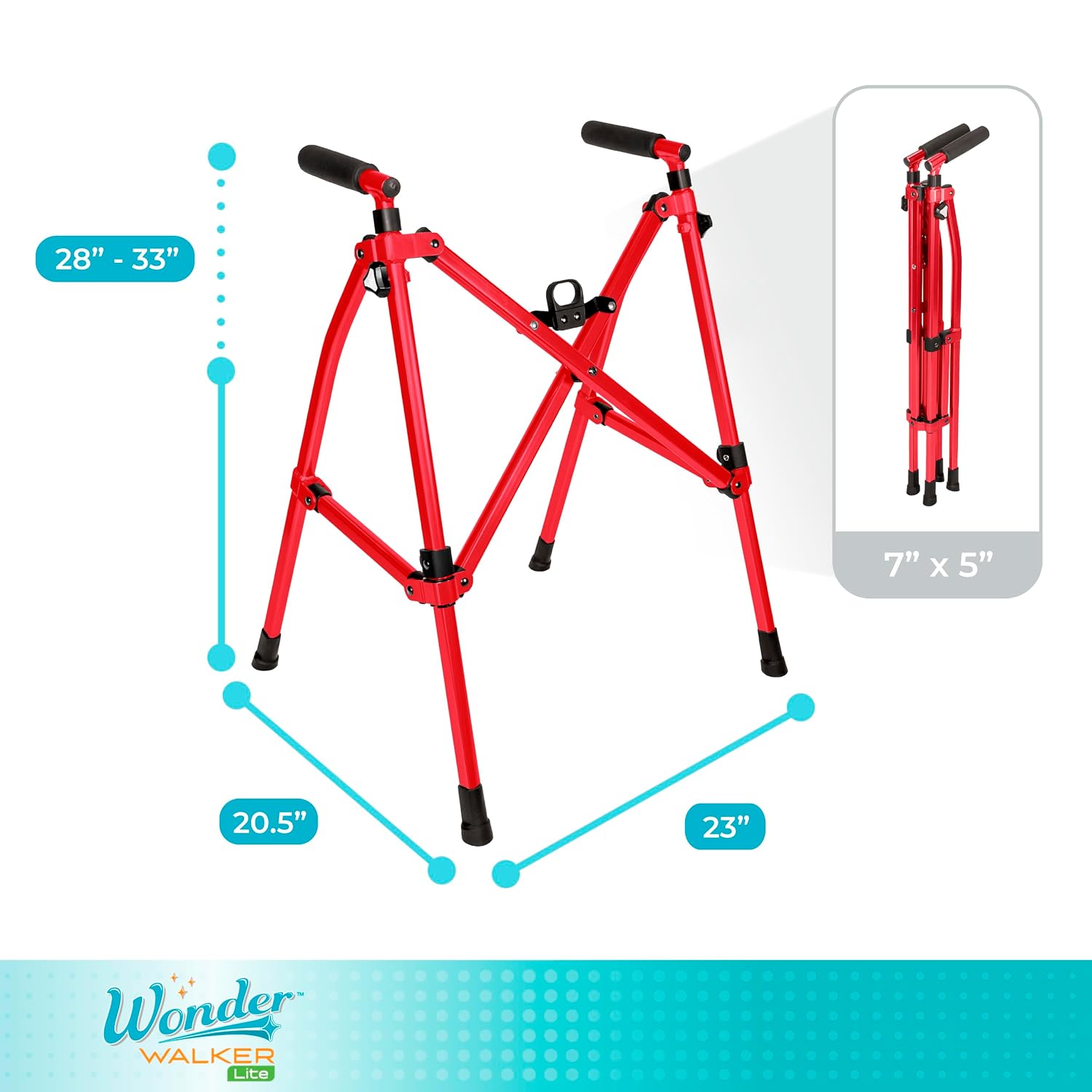 Stander Wonder Walker Lite, Lightweight Folding Mobility Aid for Adults, Seniors, and Elderly, Collapsible Travel Assistant with Rubber Feet for Support, Sport Red