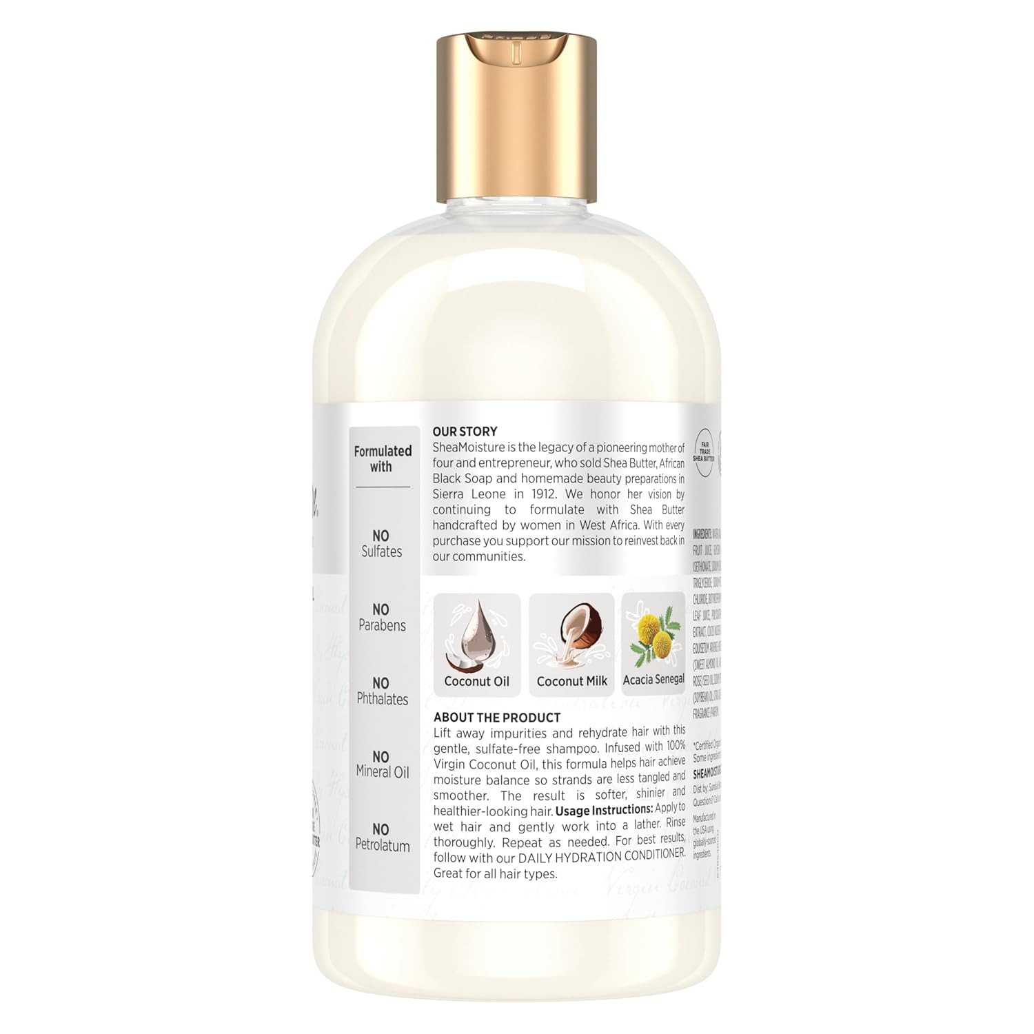 Shea Moisture Daily Hydration Shampoo Virgin Coconut Oil for All Hair Types Sulfate-Free 13 oz