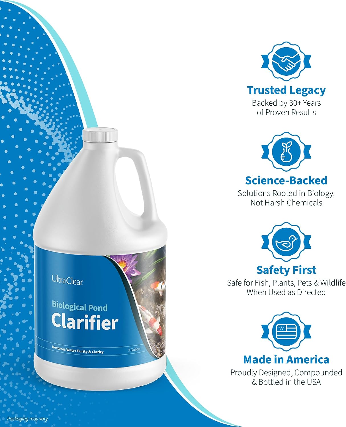 Pond Clarifier for Outdoor Ponds - Treats up to 80,000 Gallons - Concentrated Live Beneficial Bacteria - - Clears Cloudy Pond Water - Safe for Fish, Plants, Pets and People