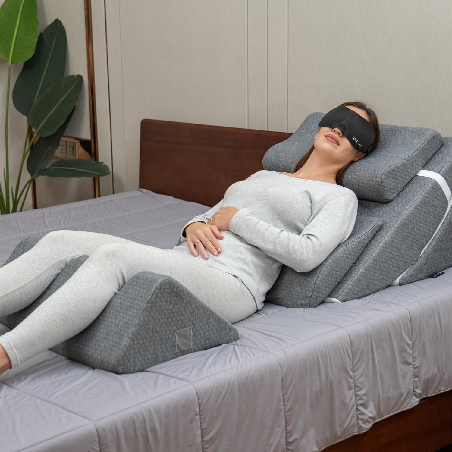 6pc Adjustable Orthopedic Wedge Pillow Set – Relieve Acid Reflux, Snoring, Back Pain & Post-Surgery Discomfort (Grey)