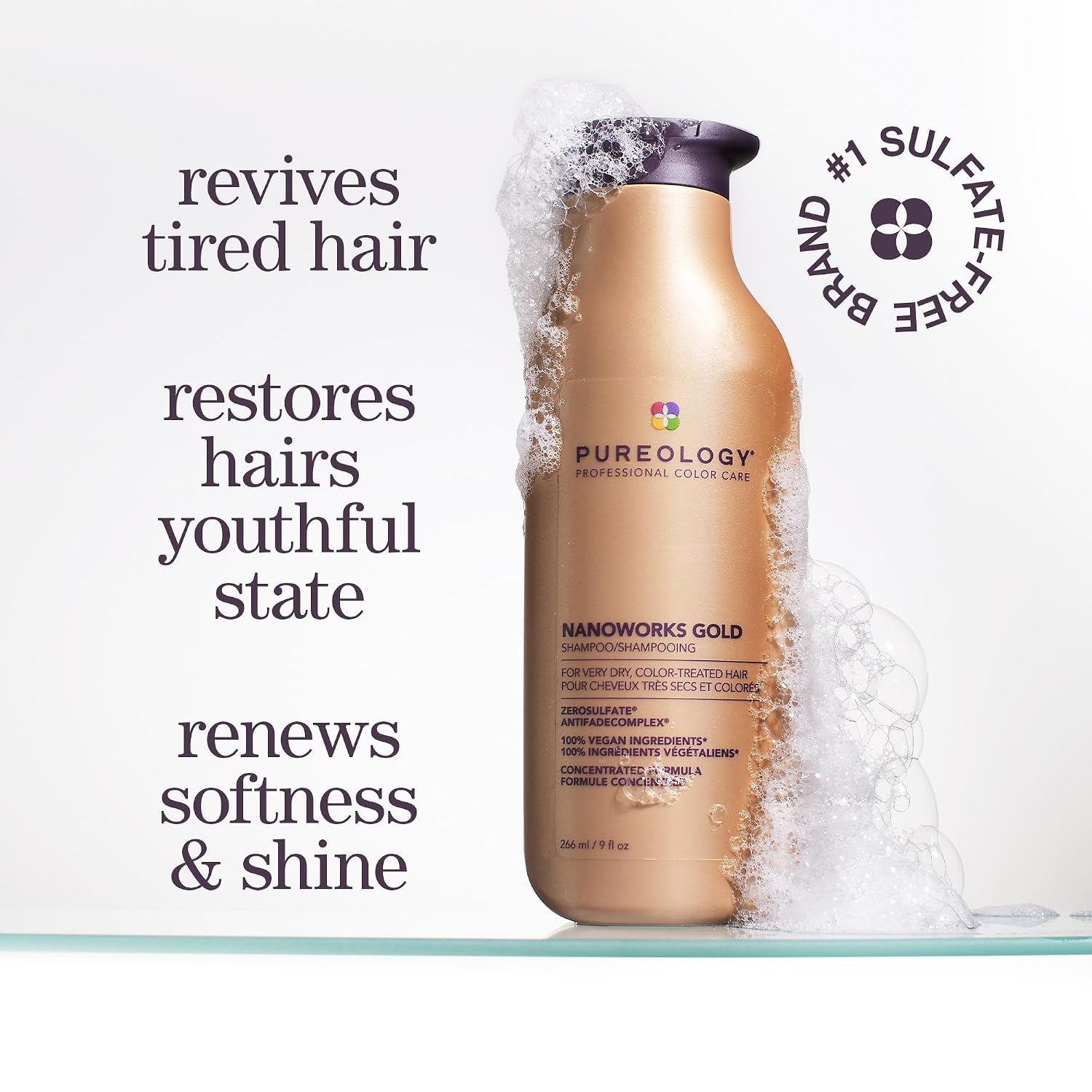 Pureology Nanoworks Gold Shampoo - For Very Dry and Color-Treated Hair, Renews Softness & Shine, Sulfate-Free