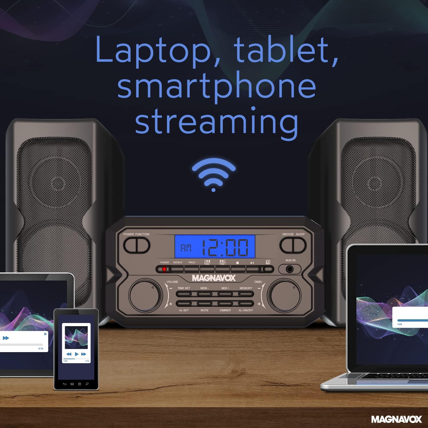 Magnavox MM435M-BK 3-Piece Compact CD Shelf System with Digital FM Stereo Radio, Bluetooth Wireless Technology