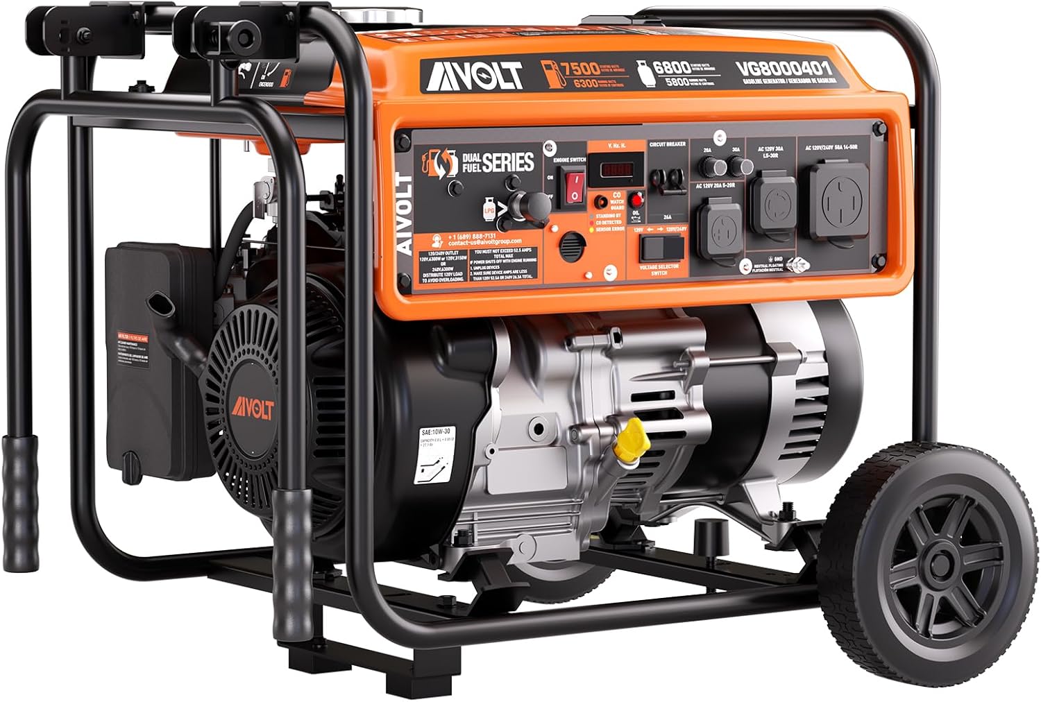 AIVOLT Generator 7500 Watt Dual Fuel Portable Generator with Wheels, Gas and Propane Powered, 50A RV Ready, CO Sensor, 4-Stroke OHV Air Cooled Engine