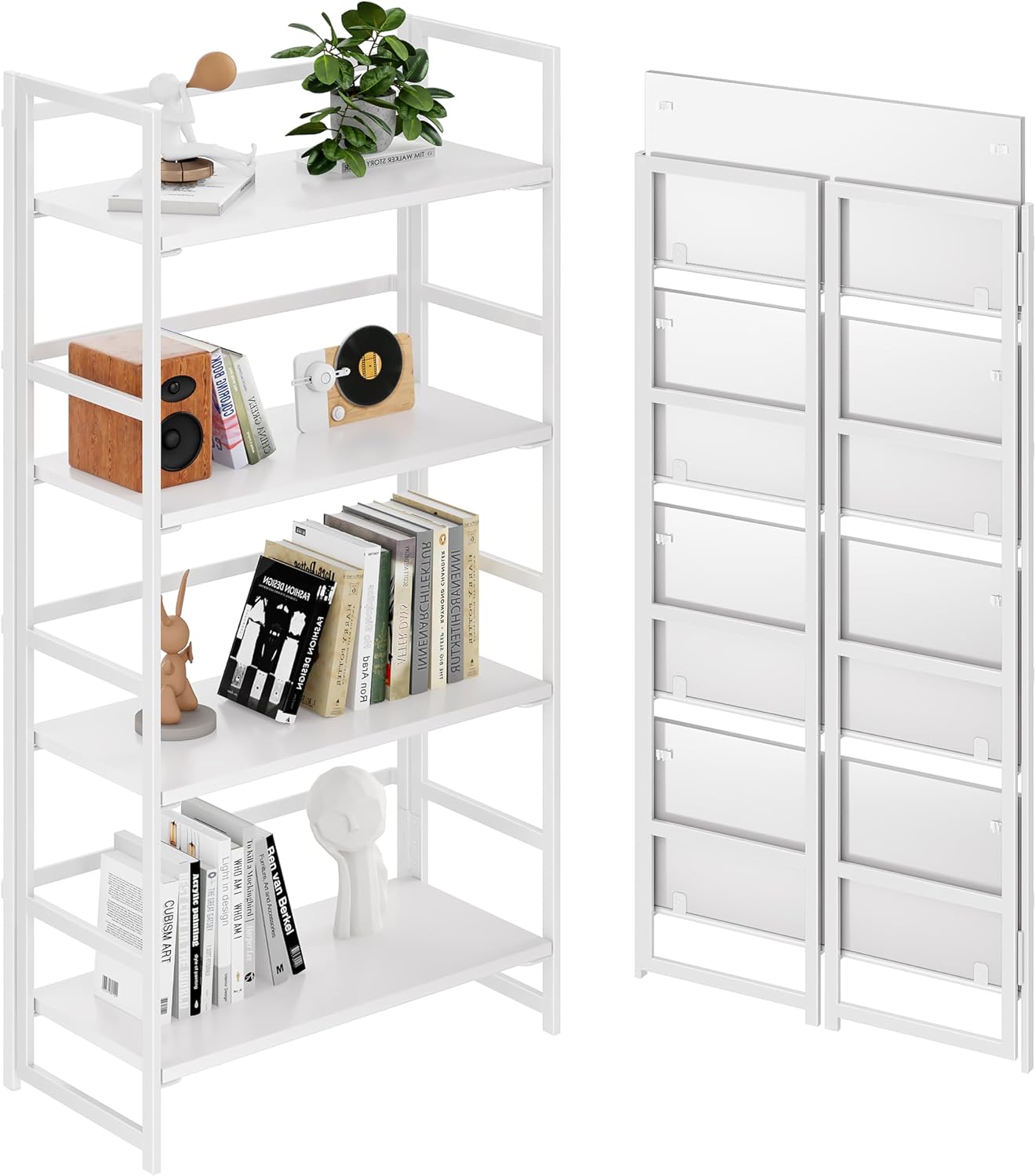 Vintage Multifunctional Folding Bookshelf, No-Assembly Plant Stand Storage Rack Shelves for Home Office (Fire, 5-Tier)