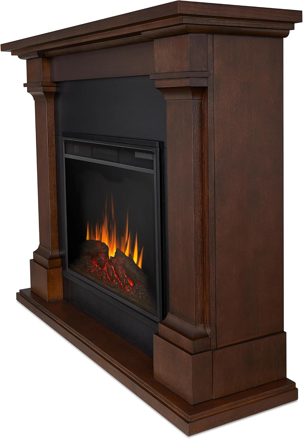Real Flame Callaway 63" Grand Electric Fireplace with Mantel in Chestnut Oak, Free-Standing Oversized Indoor Electric Fireplace with Mantel