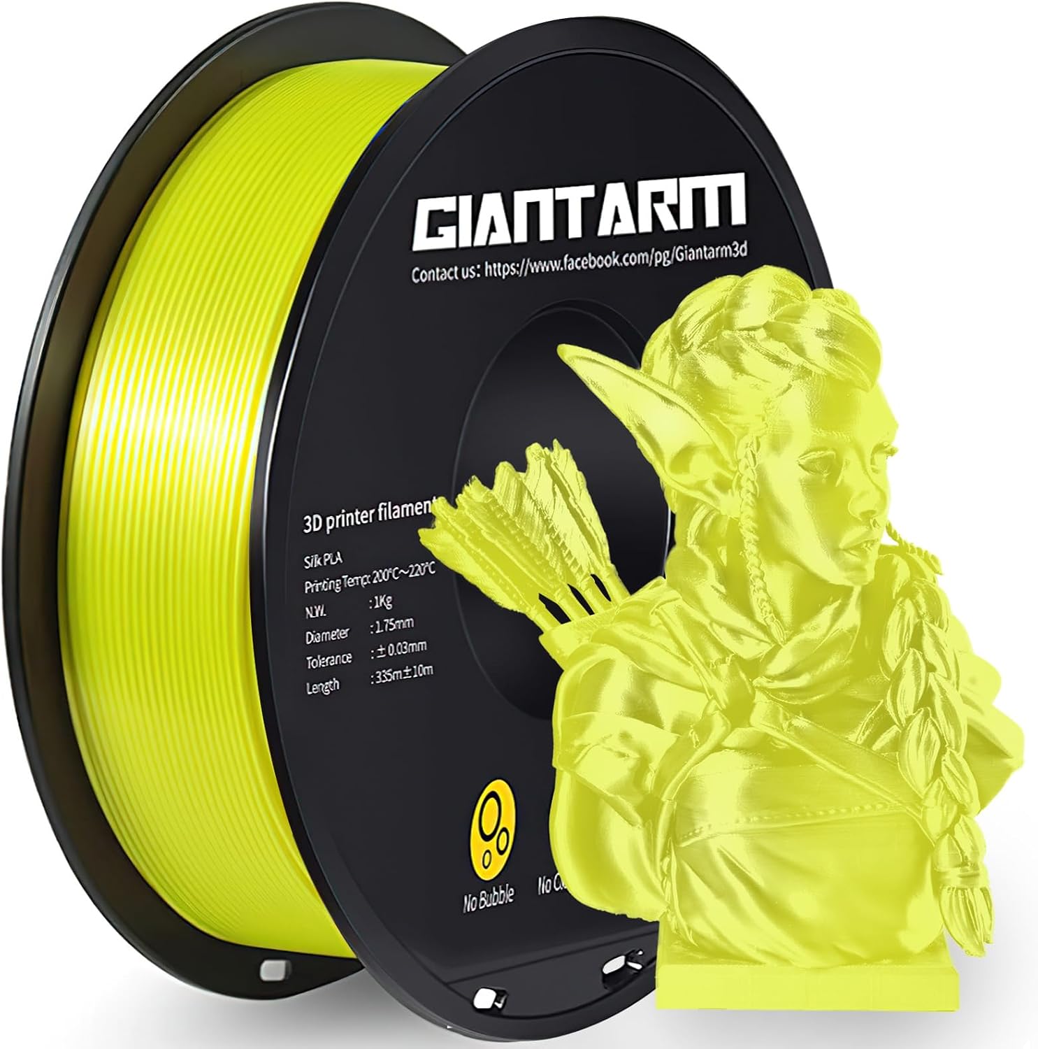 GIANTARM 3D Printer Filament, Silk Gold Pla Filament, 1Kg(2.2lbs) Spool, 1.75mm Dimension Accuracy +/- 0.03mm, 3D Printing Filament